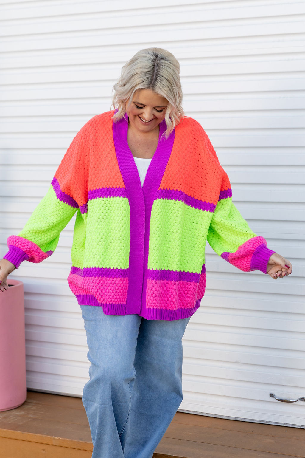 Stylish Marbelle Knit Cardigan in Fluro Mix - Perfect for Casual Outfits, Office Wear & Cozy Evenings