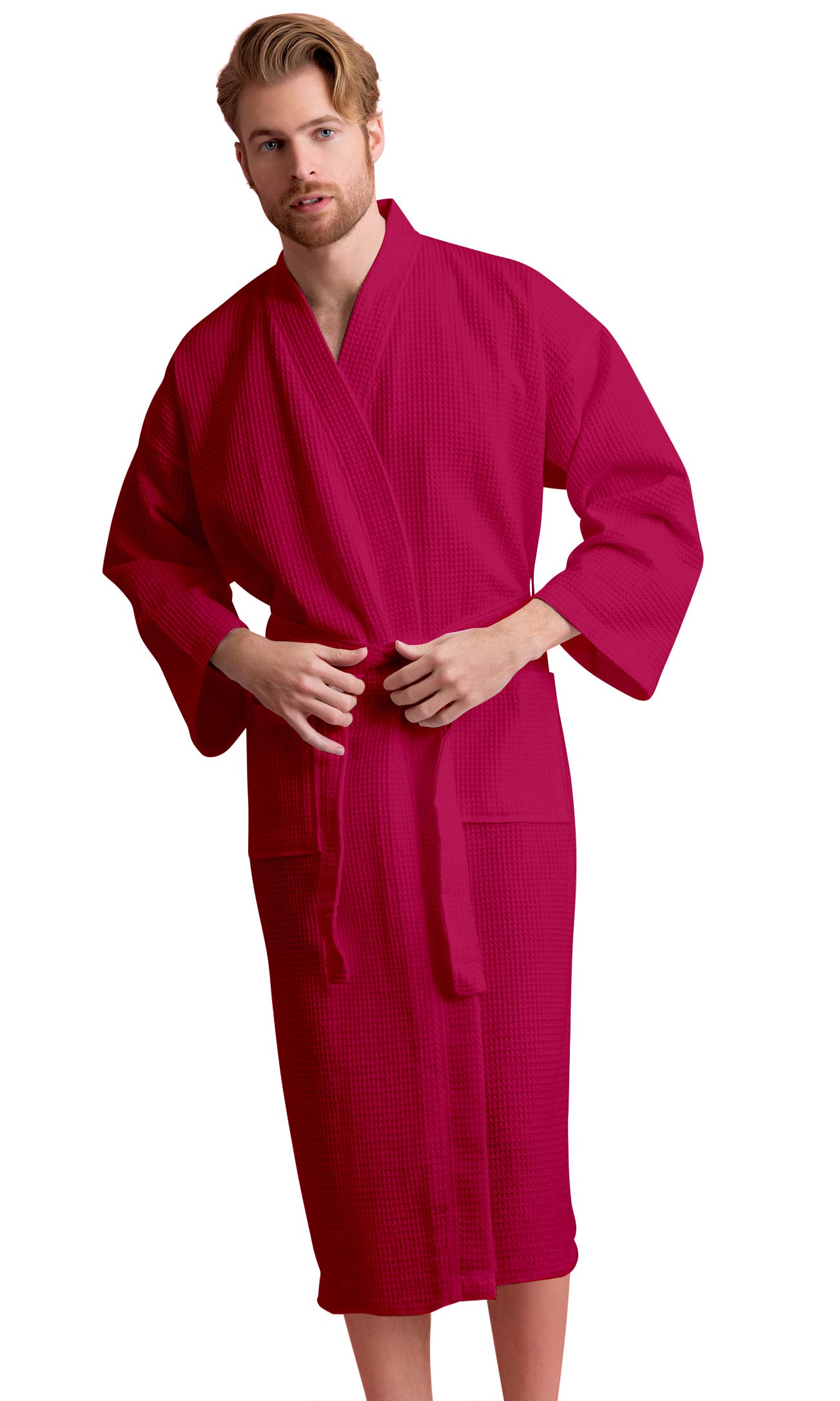 Premium Soft Touch Linen Waffle Bathrobe for Men - Luxurious Square Pattern Cotton Spa Robe - Perfect for Relaxation, Lounging & Home Spa Days