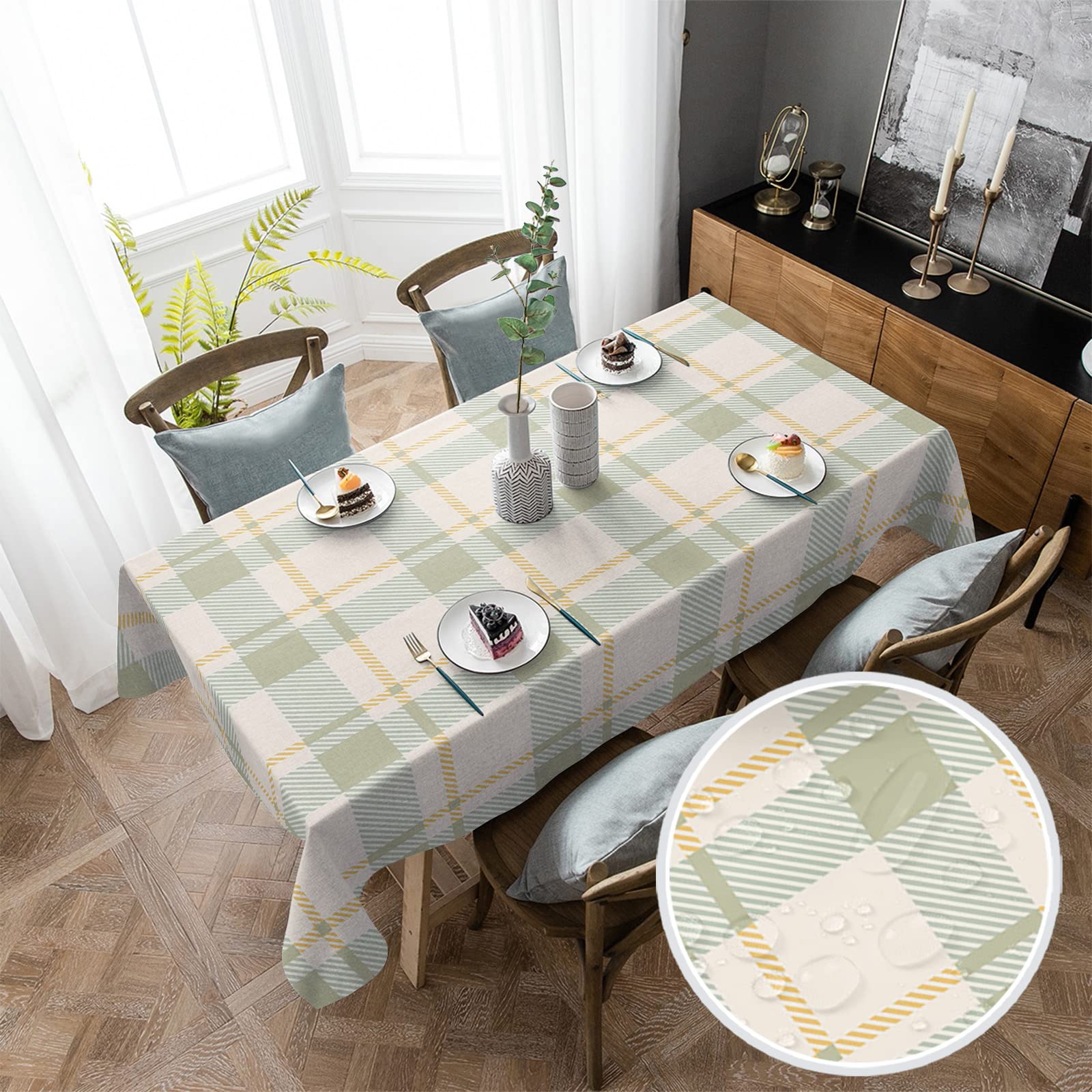 Elegant Waterproof Tablecloth 54x108 Inch - Soft Touch Washable Polyester Table Cover for Dining, Kitchen & Parties - Geometric Grid Weave Design - Perfect for Everyday Use, Holiday Dinners & Outdoor Gatherings