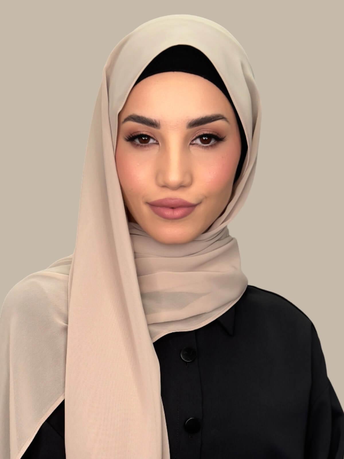 Luxury Chiffon Hijab Scarf - Soft Oat Color Muslim Headscarf for Women - Perfect for Daily Wear, Prayer & Special Occasions