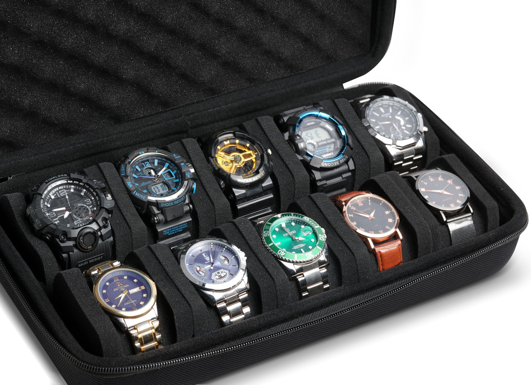 10-Slot Watch Storage Box - Hard Travel Case with Soft Pillow for Watch Protection - Watch Display Organizer Fits Watches Up to 60mm - Perfect for Travel, Home Storage & Watch Collection Display
