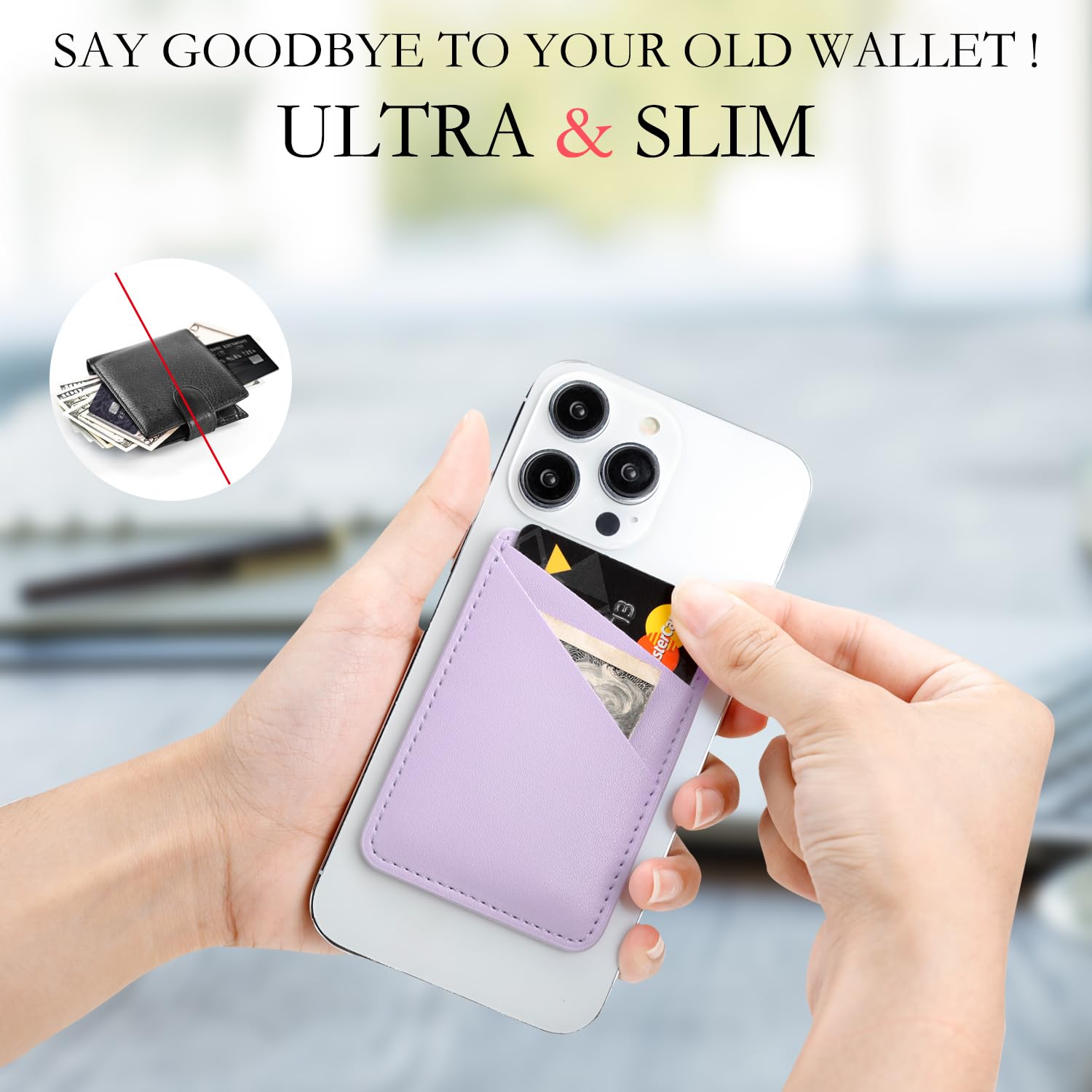 2 Pack Leather Phone Wallet Case with Dual Pockets - Slim Credit Card Holder for iPhone, Samsung & All Smartphones (Purple & White) | Perfect for Hands-Free Shopping, Travel & Everyday Use