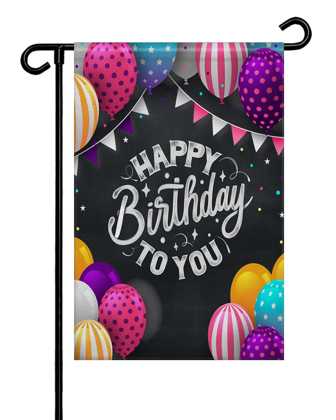 Seven Roses Happy Birthday Garden Flags - Double Sided Burlap Yard Banner with Colorful Balloon Bunting | 28x40 Inch Outdoor Decoration for Patio, Lawn & Seasonal Celebrations | Perfect for Birthday Parties & Outdoor Decor