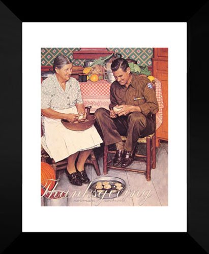 Norman Rockwell Thanksgiving Mother and Son Peeling Potatoes 20x24 Framed Art Print - Heartwarming Holiday Kitchen Decor for Home & Office