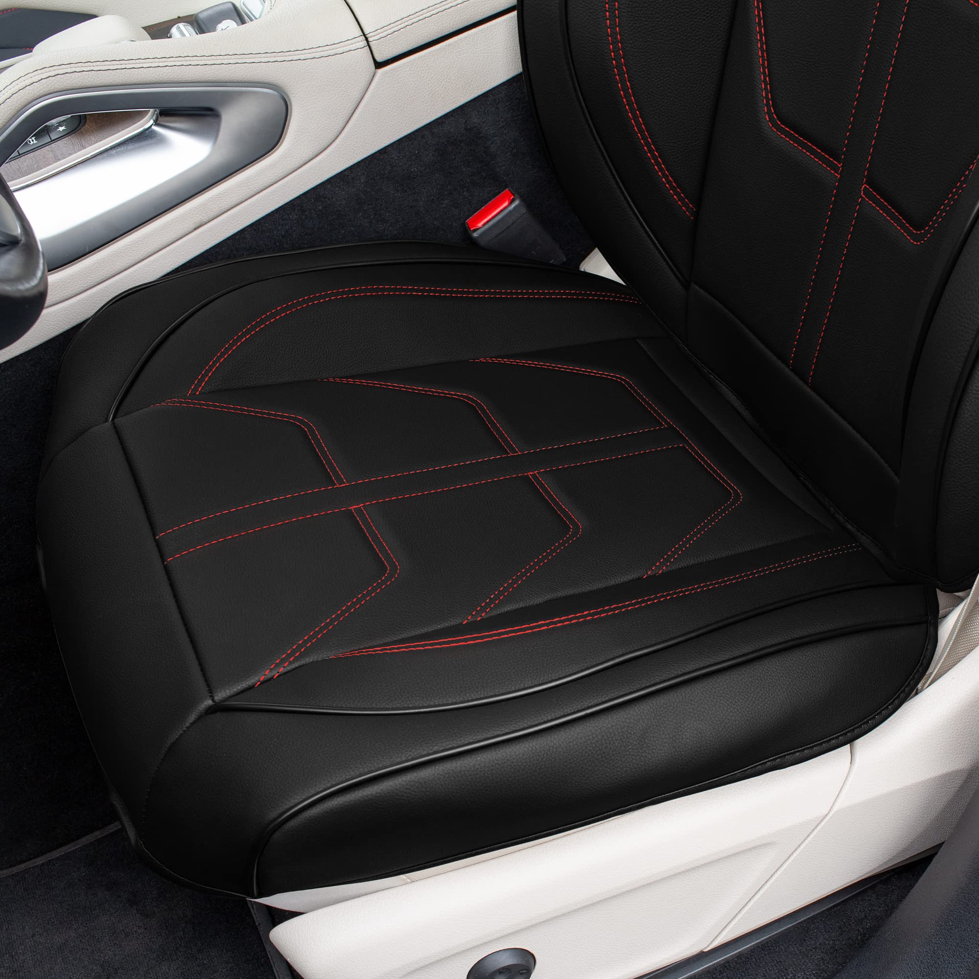 Premium TLH Bionic70 Deluxe Faux Leather Red Car Seat Covers - 2-Pack Universal Fit Front Seat Protectors for Cars, Trucks & SUVs | Waterproof, Anti-Slip Cushion with Contrast Stitching | Perfect for Road Trips, Commuting & Pet Protection