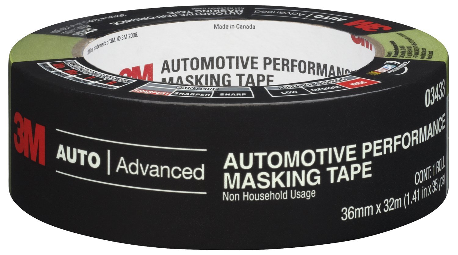 3M 03433 36mm x 32m High-Performance Automotive Masking Tape - 24 Pack - Professional Grade Paint Protection for Cars, DIY Projects & Auto Body Repair