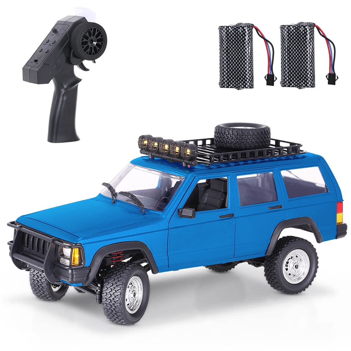 Goolsky 1:12 Scale RC Rock Crawler - 4WD Off-Road Remote Control Truck with 2.4GHz All-Terrain Climbing & LED Lights - Includes 2 Batteries for Kids & Adults (Blue) - Perfect for Outdoor Adventures, Backyard Play & RC Racing