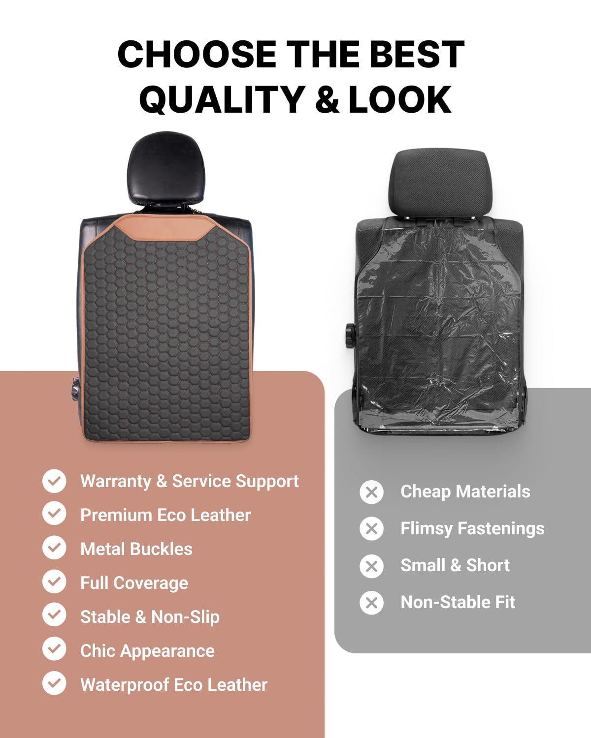 Premium Leather Car Seat Protector for Back Seat - Waterproof & Non-Slip Back Seat Cover for Kids - Car Kick Mat Protects from Scratches & Dirt - Universal Fit for Most Vehicles - Perfect for Family Road Trips & Daily Commutes