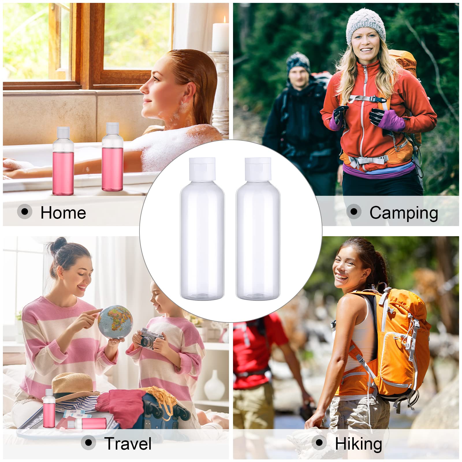 50-Piece 3.4oz Travel Bottles Set - Leakproof Squeeze Bottles with Flip Caps & Funnels for Toiletries & Cosmetics - Perfect for Air Travel & Mini Liquids
