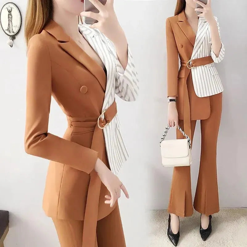 Stylish Women's Slim Fit Splicing Pantsuit - Trendy Office Wear & Business Casual Outfit for Professional Women | Perfect for Work, Meetings, and Formal Events