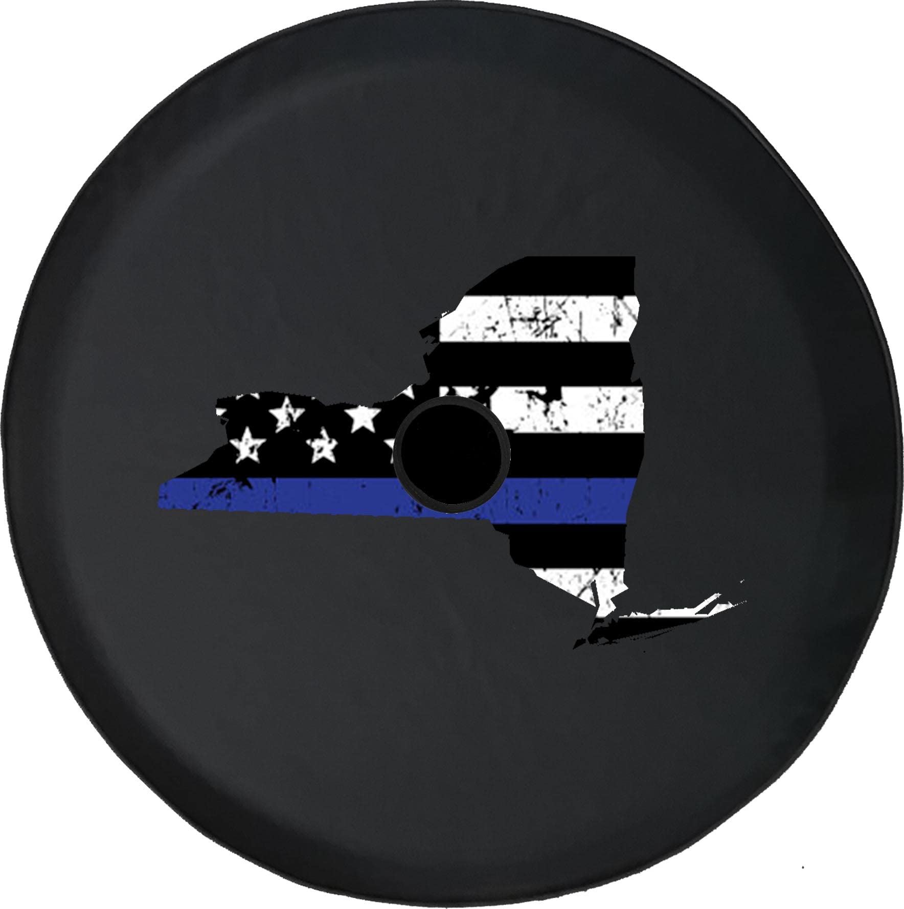 32 Inch Spare Tire Cover with Backup Camera Hole - Distressed USA Flag & New York Police Blue Design - Durable & Weatherproof for Trucks, SUVs & Jeeps - Perfect for Off-Road Adventures & Daily Commutes