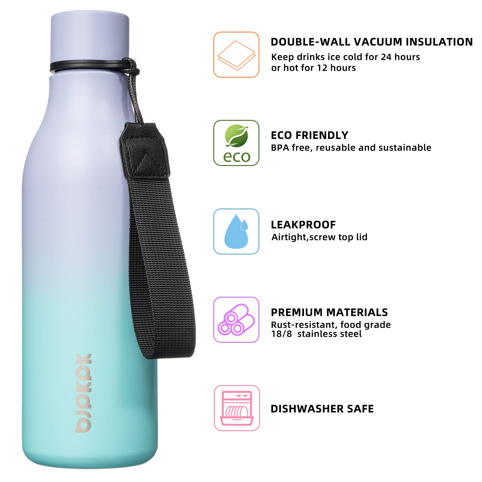 18oz Insulated Stainless Steel Water Bottle - BPA Free, Leak Proof for Sports & Travel