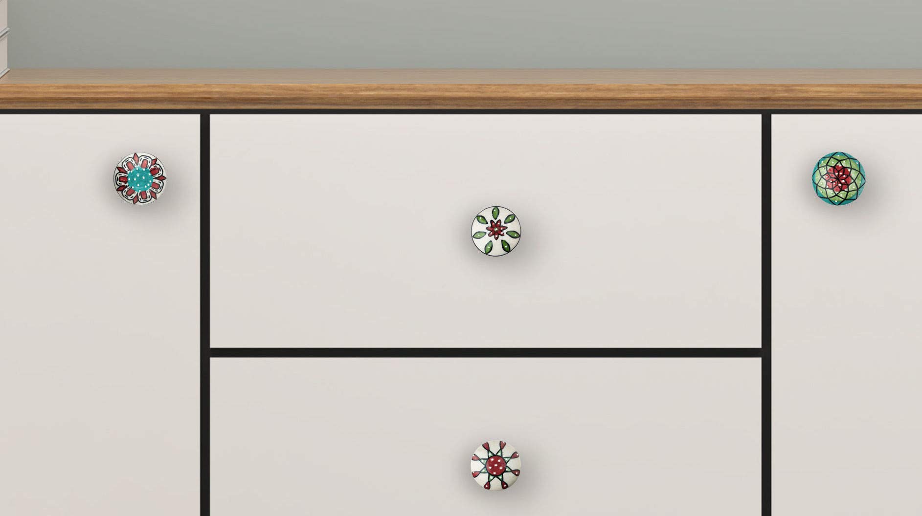 12-Pack Colorful Handmade Ceramic Cabinet Knobs - Multi-Design Drawer Pulls for Kitchen, Bathroom & Office (Includes Wrench, Screw Caps & Extra Bolts) | Perfect for Cabinets, Dressers, Vanities & DIY Furniture Upgrades