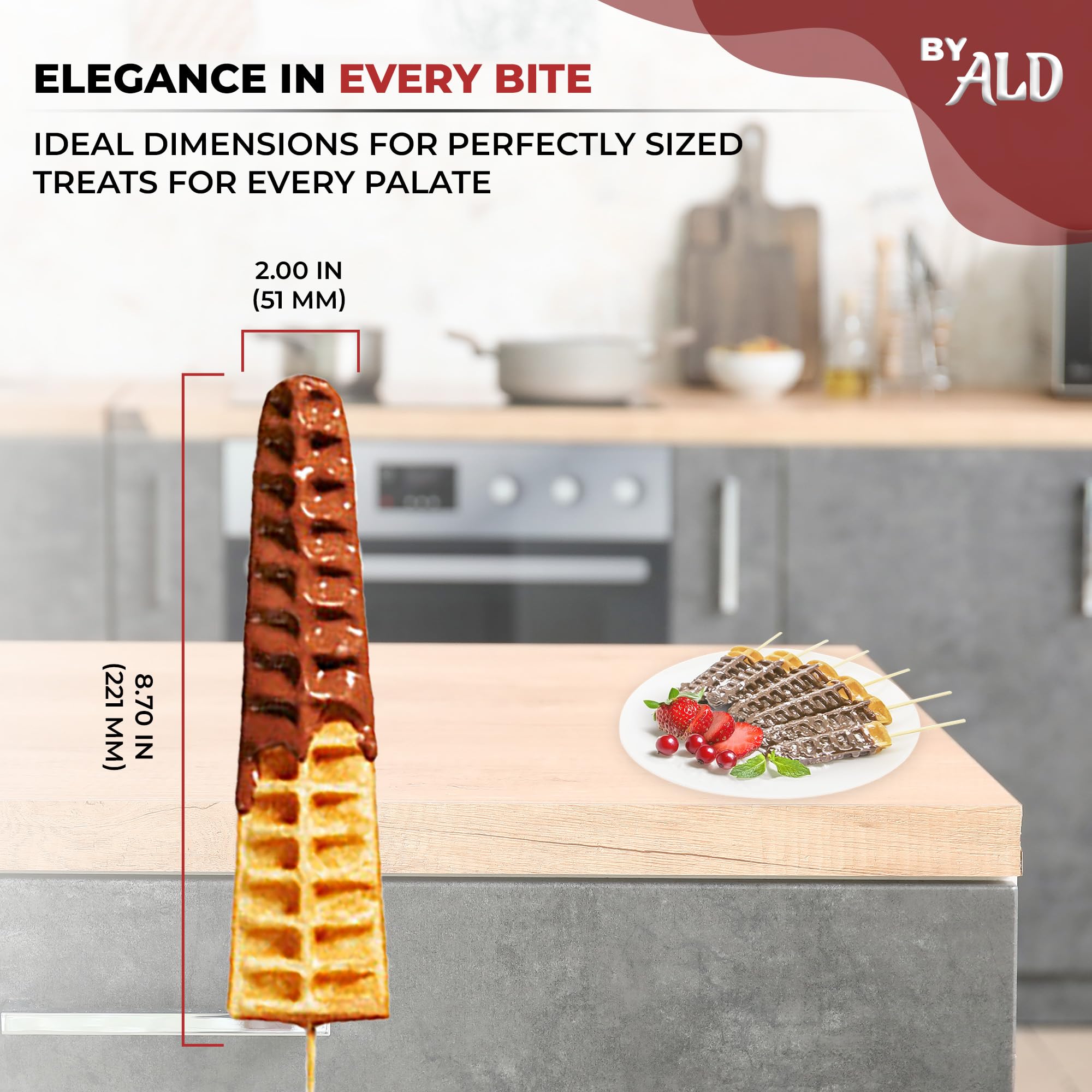 Electric Waffle Stick Maker - 4 Large Nonstick Waffles on a Stick | 110V 1750W Red Waffle Iron | Perfect for Birthday Parties, Carnivals & Home Breakfast (Manual Operation)