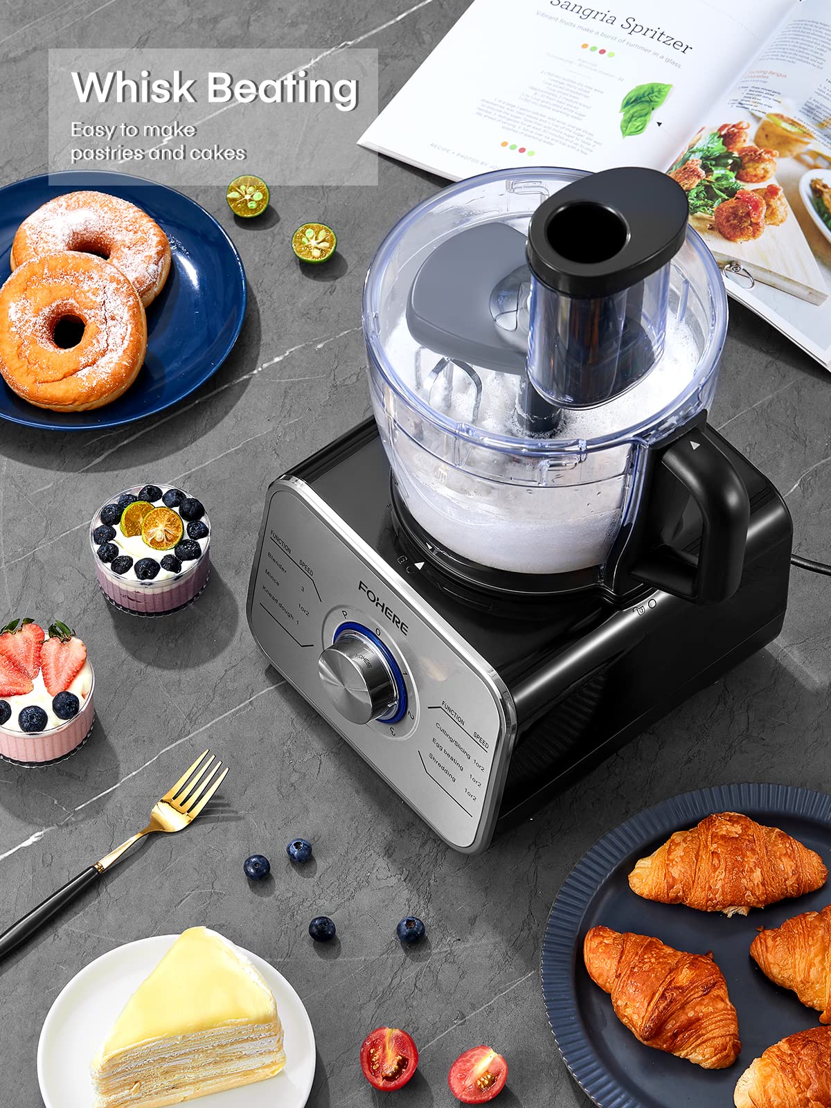 FOHERE 3.5L Multifunctional Food Processor & Blender Combo - 3-Speed with 1.5L Jug for Blending, Dicing, Slicing, Shredding, Mincing & Pureeing - Perfect for Meal Prep, Smoothies & Home Cooking