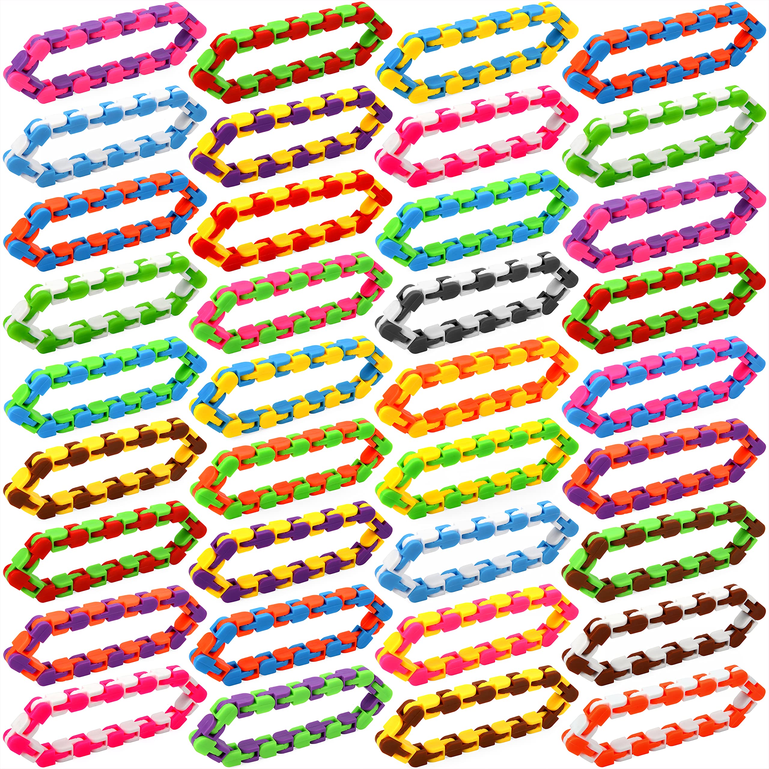 68 Pack 24 Links Wacky Tracks Snap and Click Fidget Toys - Sensory Stress Relief Toys for Kids & Adults, Plastic Chain Snake Puzzle for Anxiety Relief, Birthday Party Favors - Perfect for Classrooms, Travel & Office Focus