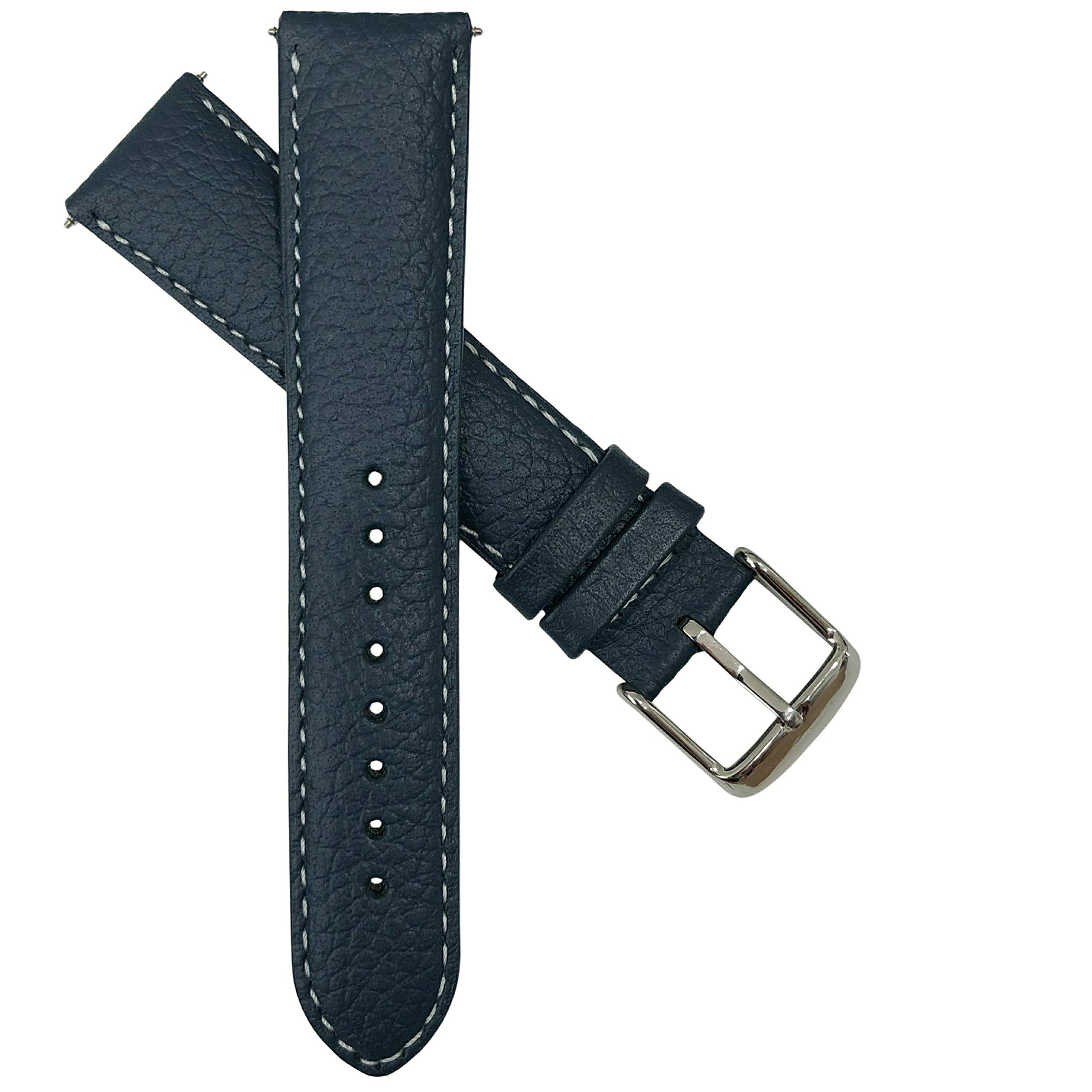 Genuine Buffalo Leather Watch Band 14mm - Blue/White for Men & Women