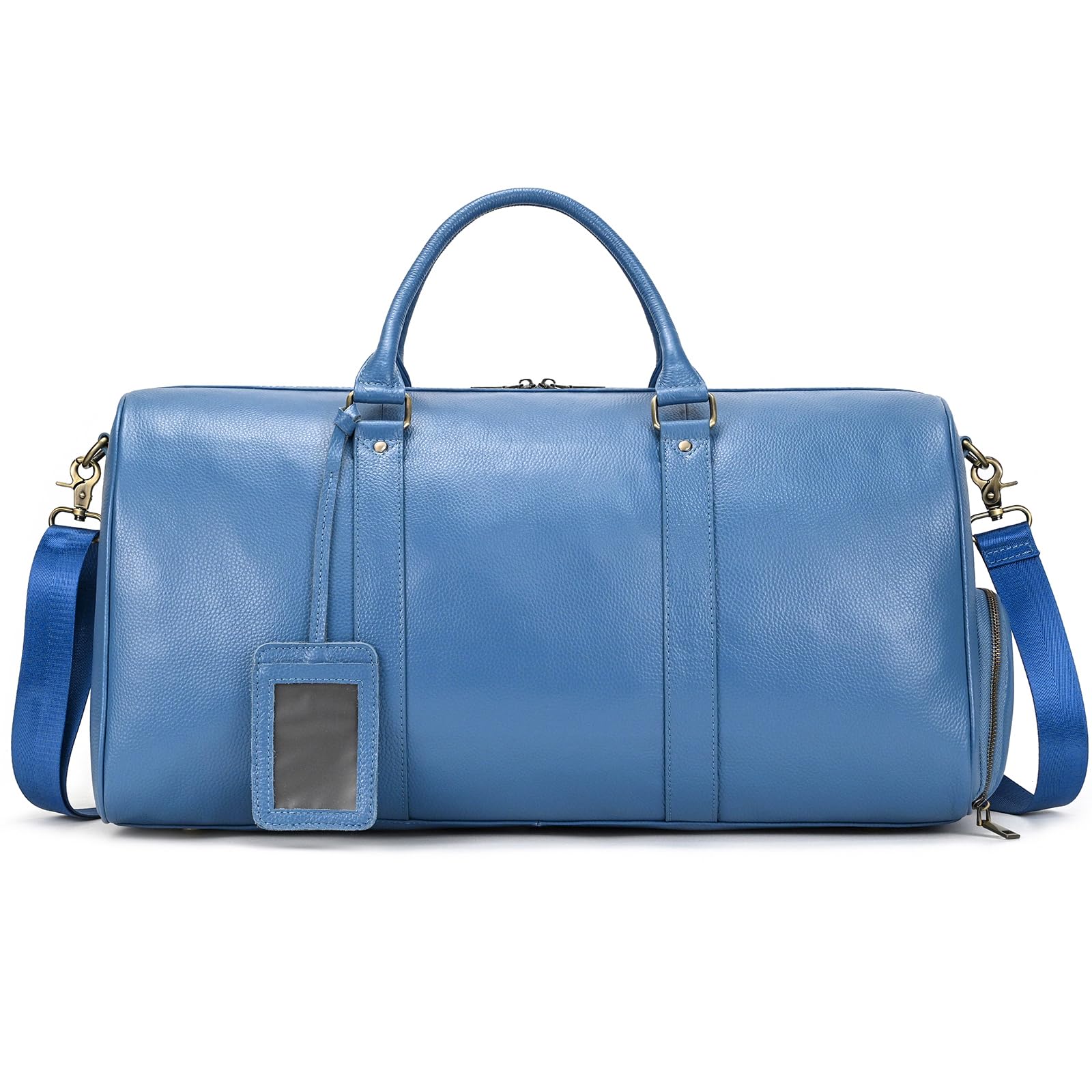 Premium Genuine Leather Weekender Bag for Men & Women - Large Capacity Vintage Travel Duffel - Retro Blue Overnight Bag - Perfect for Business Trips, Weekend Getaways & Gym Essentials