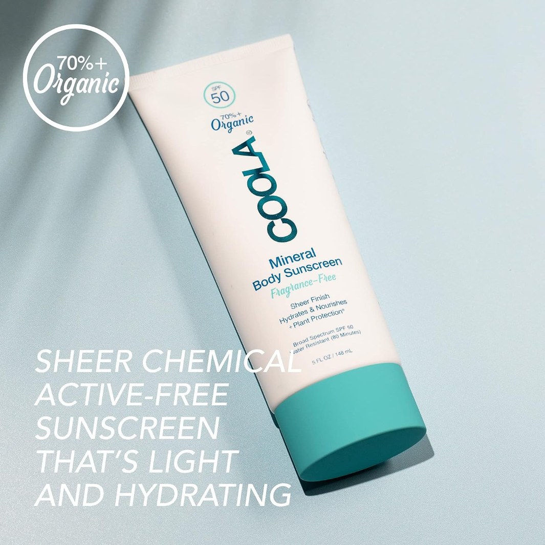 COOLA Mineral Body Organic Sunscreen Lotion SPF 50 - Fragrance Free, Broad Spectrum UVA/UVB Protection, Water Resistant, Reef Safe | Perfect for Beach, Pool & Outdoor Activities