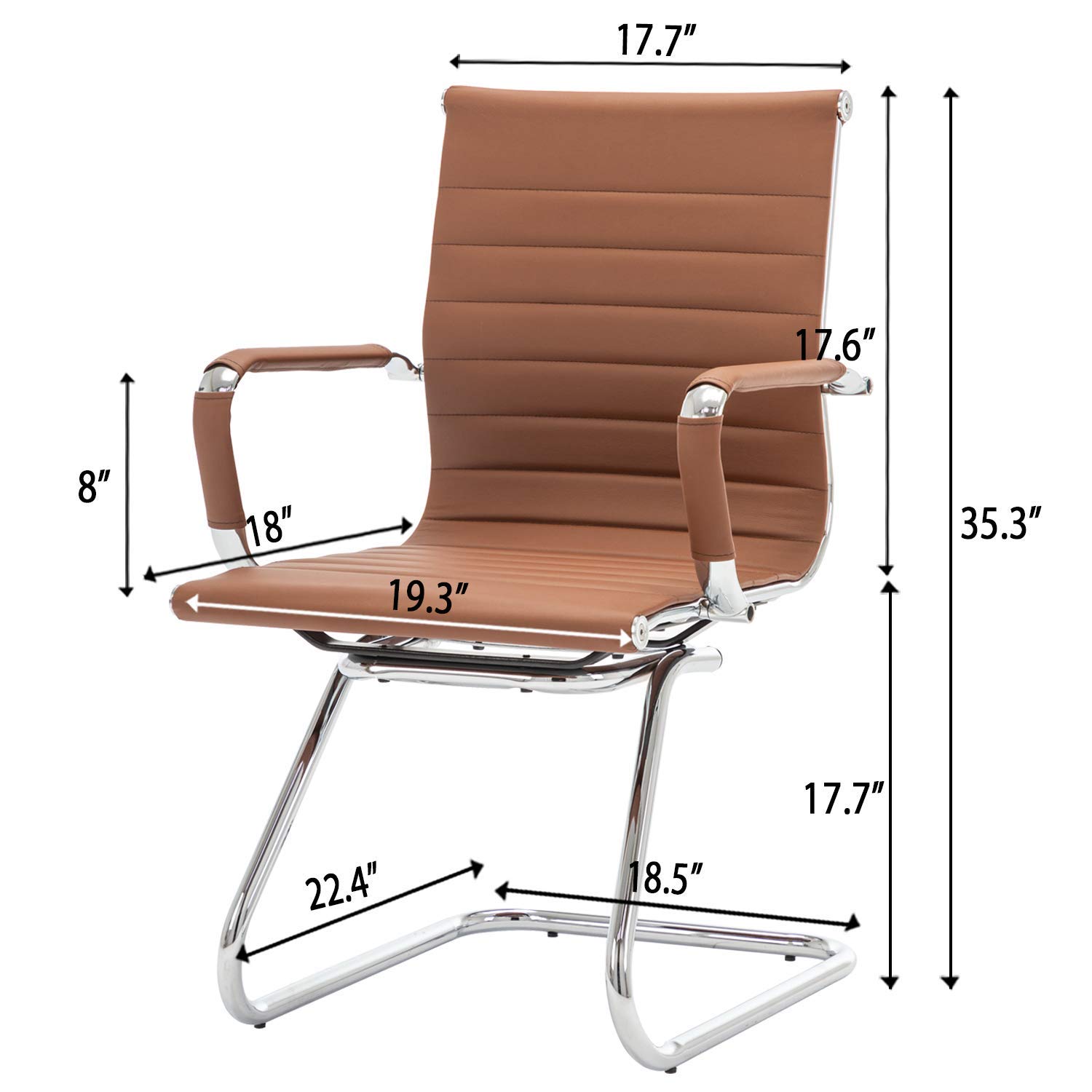 Guyou 4-Piece Office Reception Guest Chairs Set - Mid Back PU Leather Conference Chairs with Arms & Metal Sled Base (Coffee) - Perfect for Waiting Rooms, Lobbies, and Business Meetings