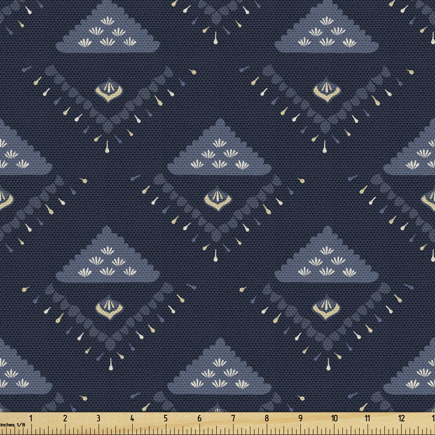 Ambesonne Navy Blue Geometric Triangle Pattern Fabric by The Yard - Decorative Upholstery Material for Sofa, Curtains & Home Decor - 10 Yards Indigo Slate Blue - Perfect for DIY Projects, Pillow Covers & Wall Hangings