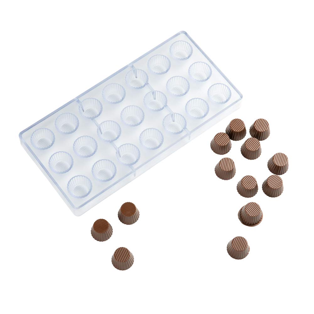 Pastry Tek 10.8 x 5.3 Inch Peanut Butter Cup Molds - 21 Cavity Freezer & Dishwasher Safe Polycarbonate Candy Pan | Easy Release Durable Chocolate & Candy Making Tray for Homemade Treats, Party Favors & Baking Decorations