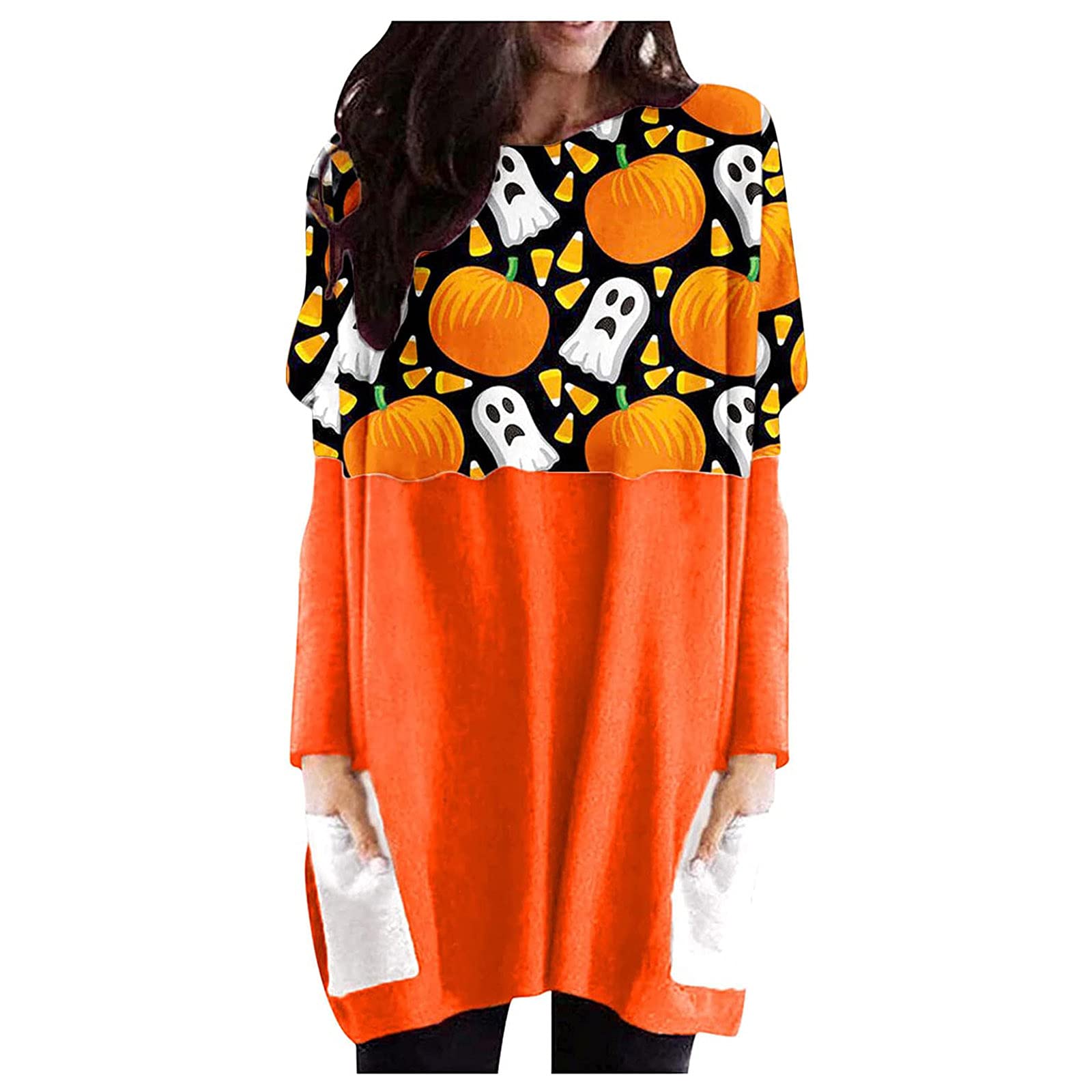 Women's Halloween Costume - Baby Cat Pumpkin Print Long Sleeve Top for Adults | Cute Halloween Outfit for Parties, Trick or Treat & Costume Contests