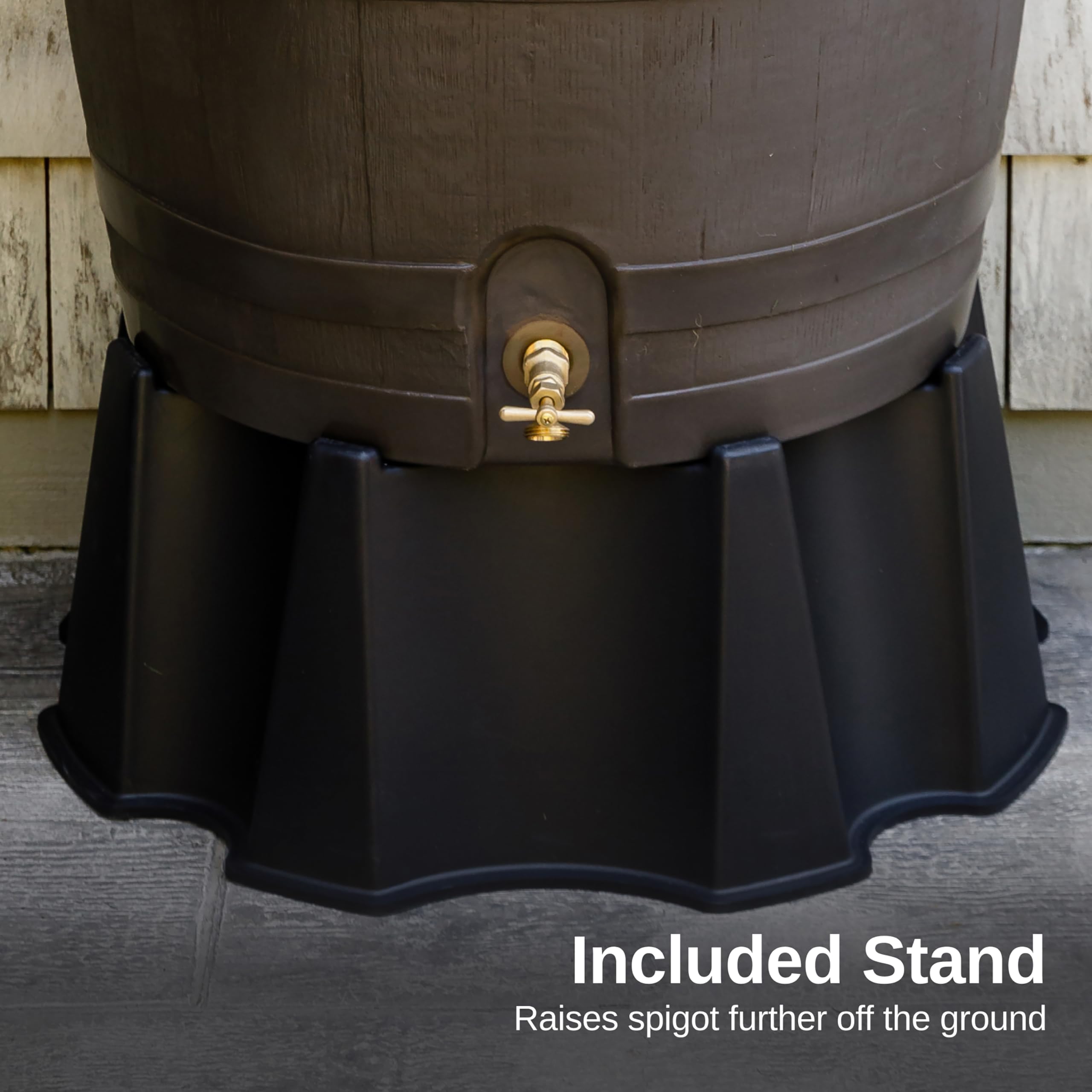 50-Gallon Flat Back Rain Barrel with Stand & Link Kit - Walnut Color (2 Pack) - Eco-Friendly Rainwater Collection for Garden, Lawn & Outdoor Use