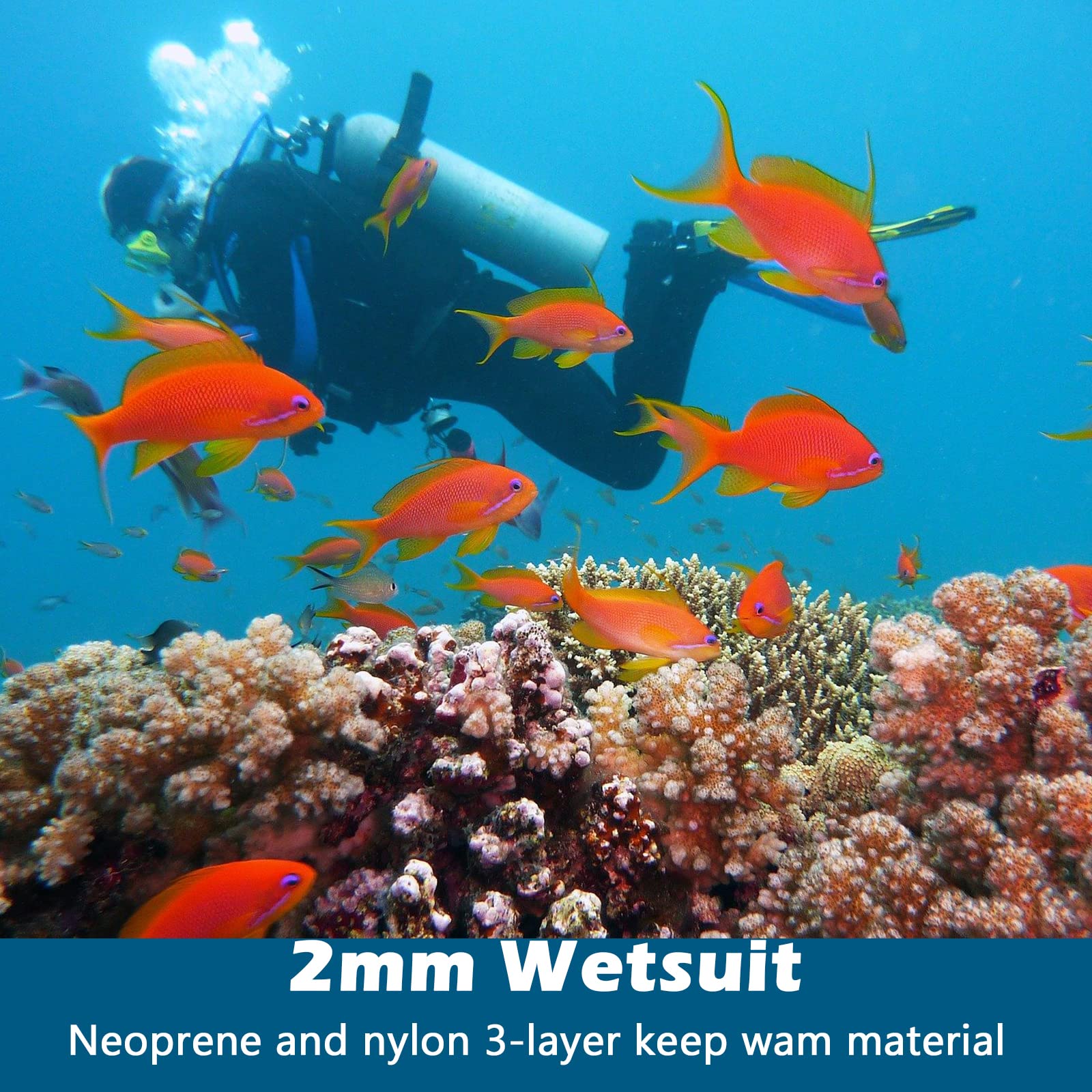2mm Neoprene Full Body Wetsuit for Men - Long Sleeve Diving Suit with Front Zipper & UV Protection | Perfect for Swimming, Diving, Surfing, Kayaking, Snorkeling in Cold Water Adventures