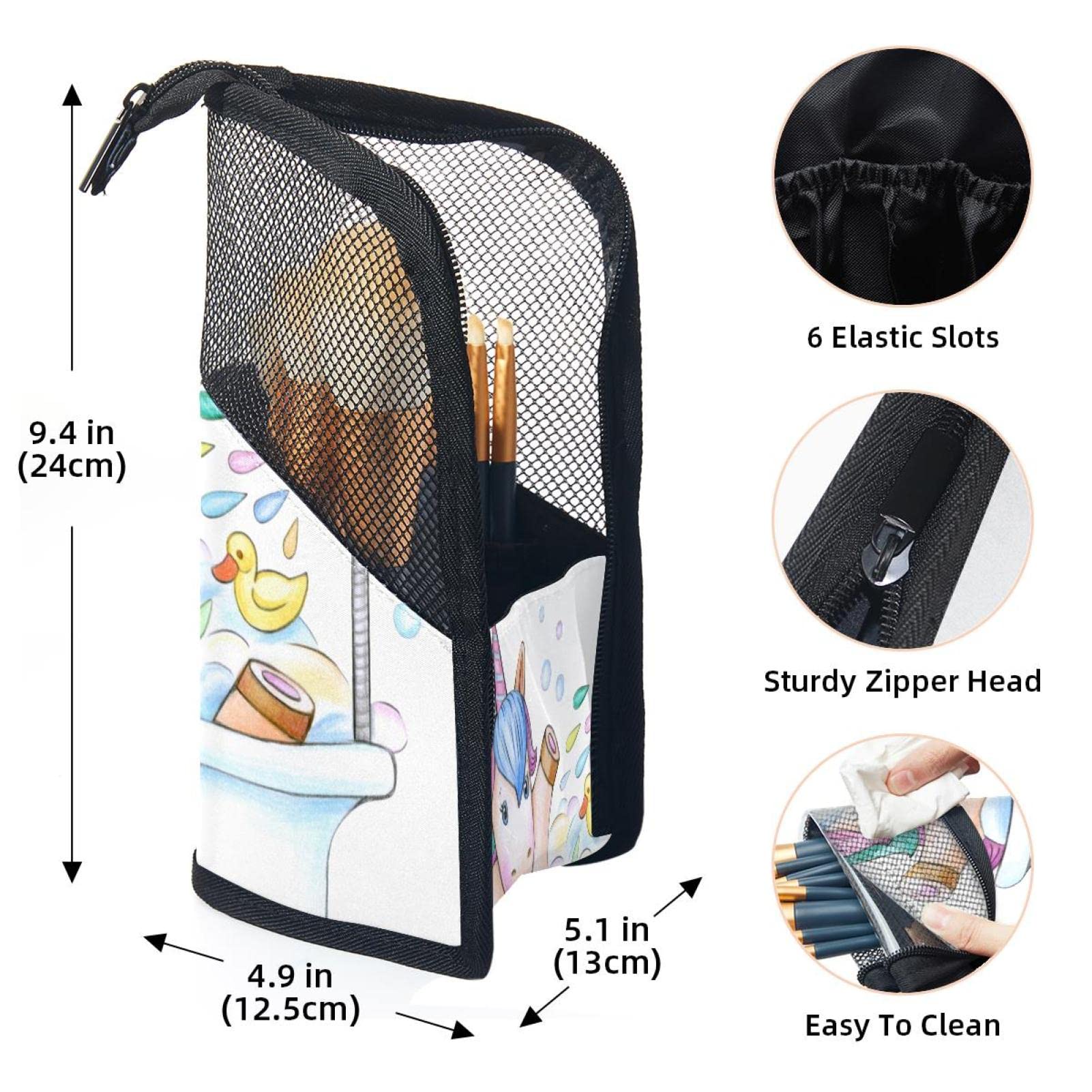 12-Piece Makeup Brush Organizer Bag with Rainbow Unicorn Design - Portable Waterproof Cosmetic Brush Holder Case for Travel, Home & Professional Makeup Storage