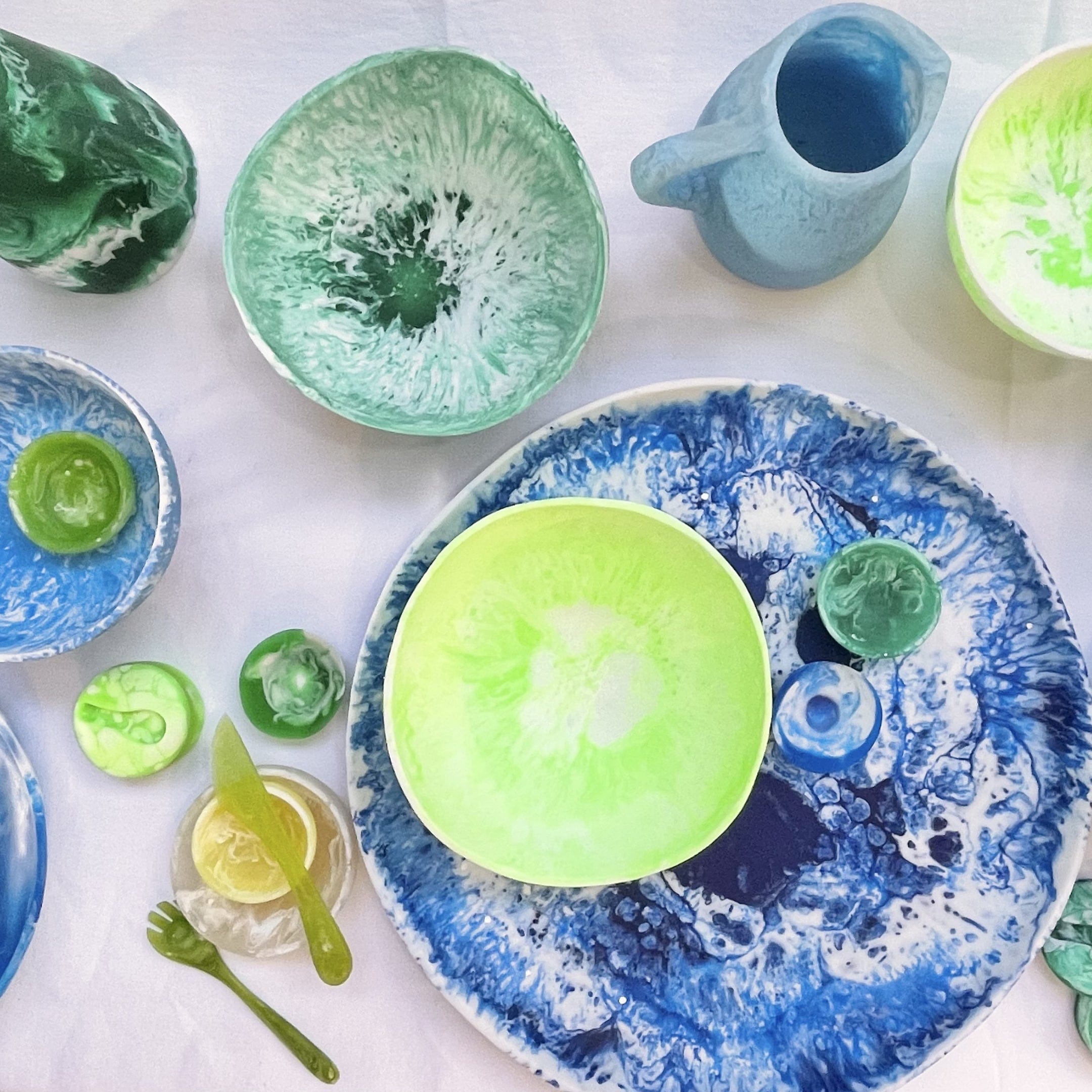 Handmade Resin Swirl Tall Jug in Teal - Perfect for Kitchen Storage, Home Decor & Unique Gift Ideas