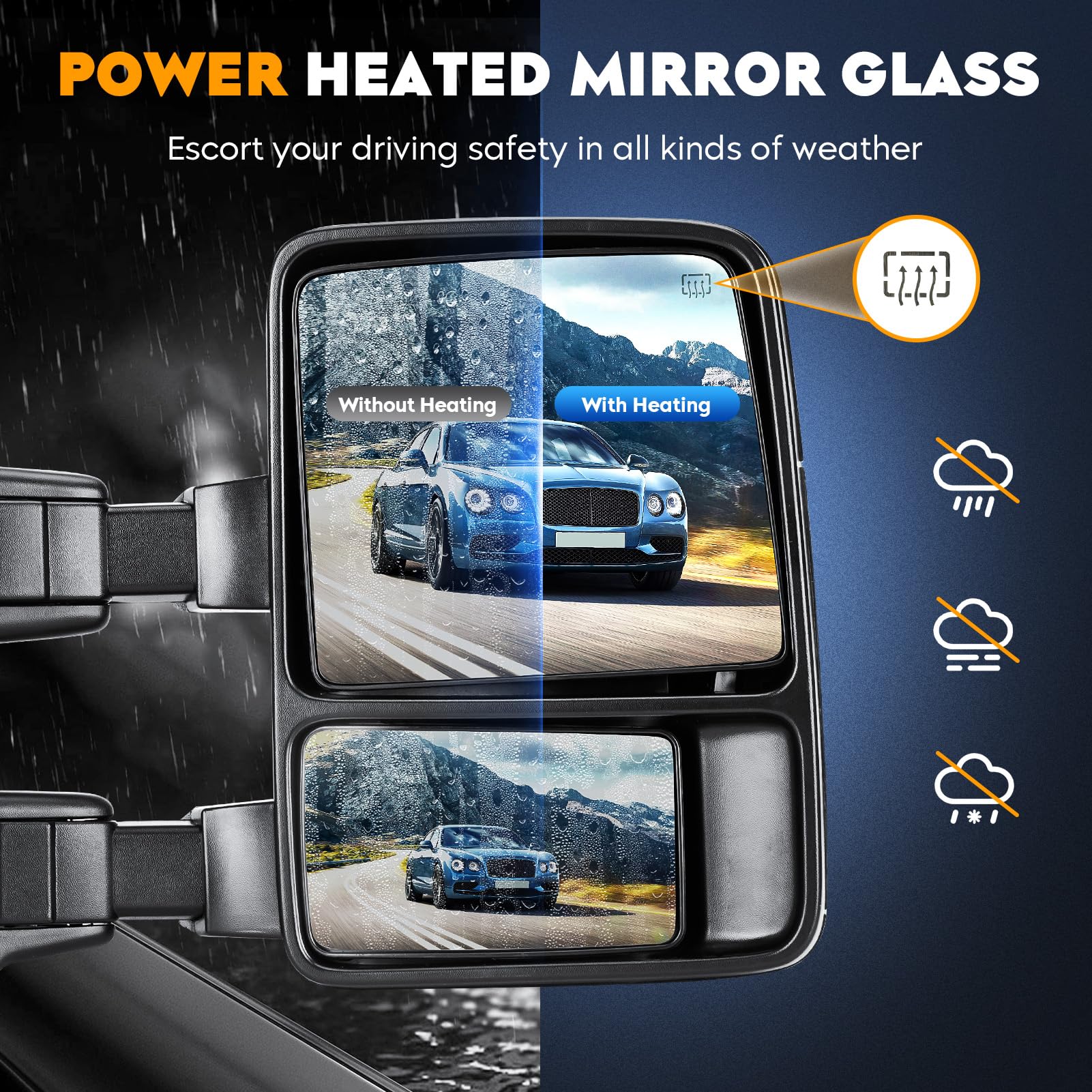 Heavy Duty Chrome Towing Mirrors for Ford F-250 F-350 Super Duty (1999-2007) - Power Heated, Turn Signal, Manual Folding & Telescoping (1 Pair) - Perfect for Towing Trailers, Campers & Boats