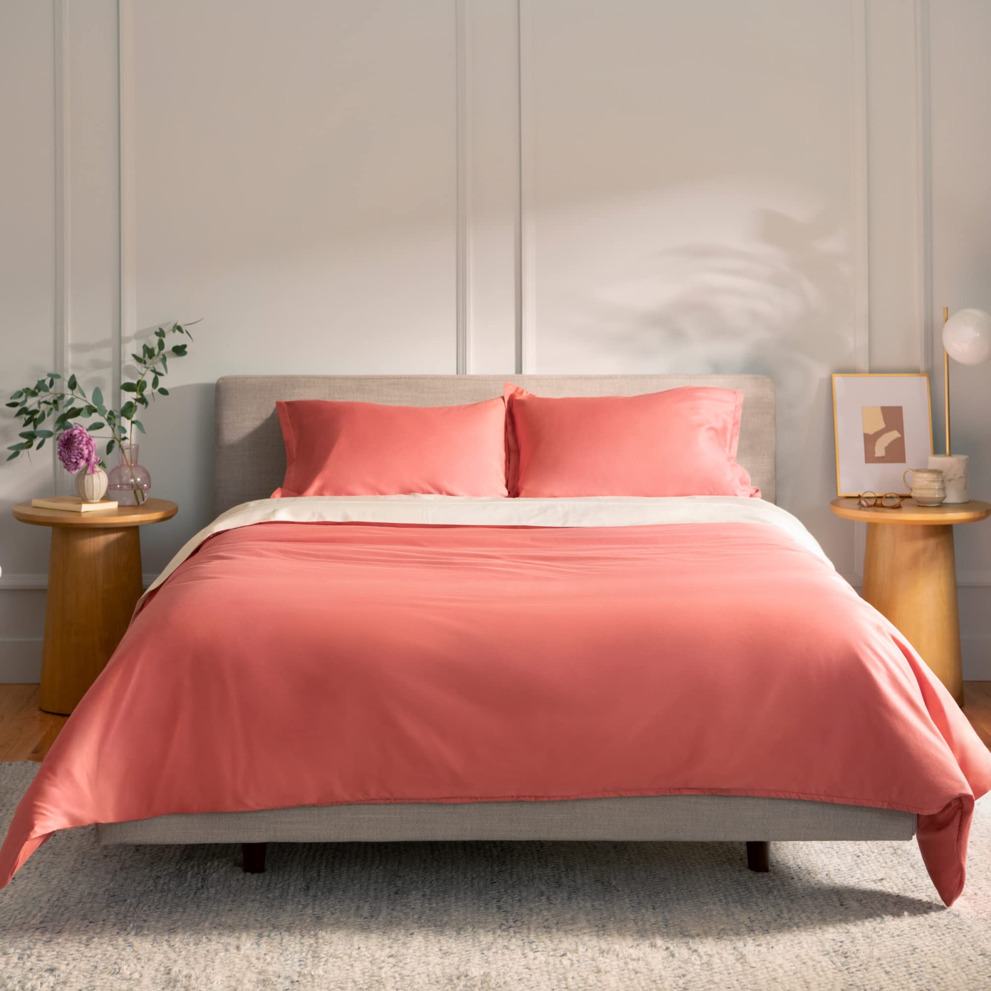 Purple PerfectStay Duvet Cover Set - 100% Cotton Easy to Assemble Twin/Twin XL Size (2-Piece) for Bedroom Decor | Desert Rose Pattern | Soft & Breathable for All Seasons