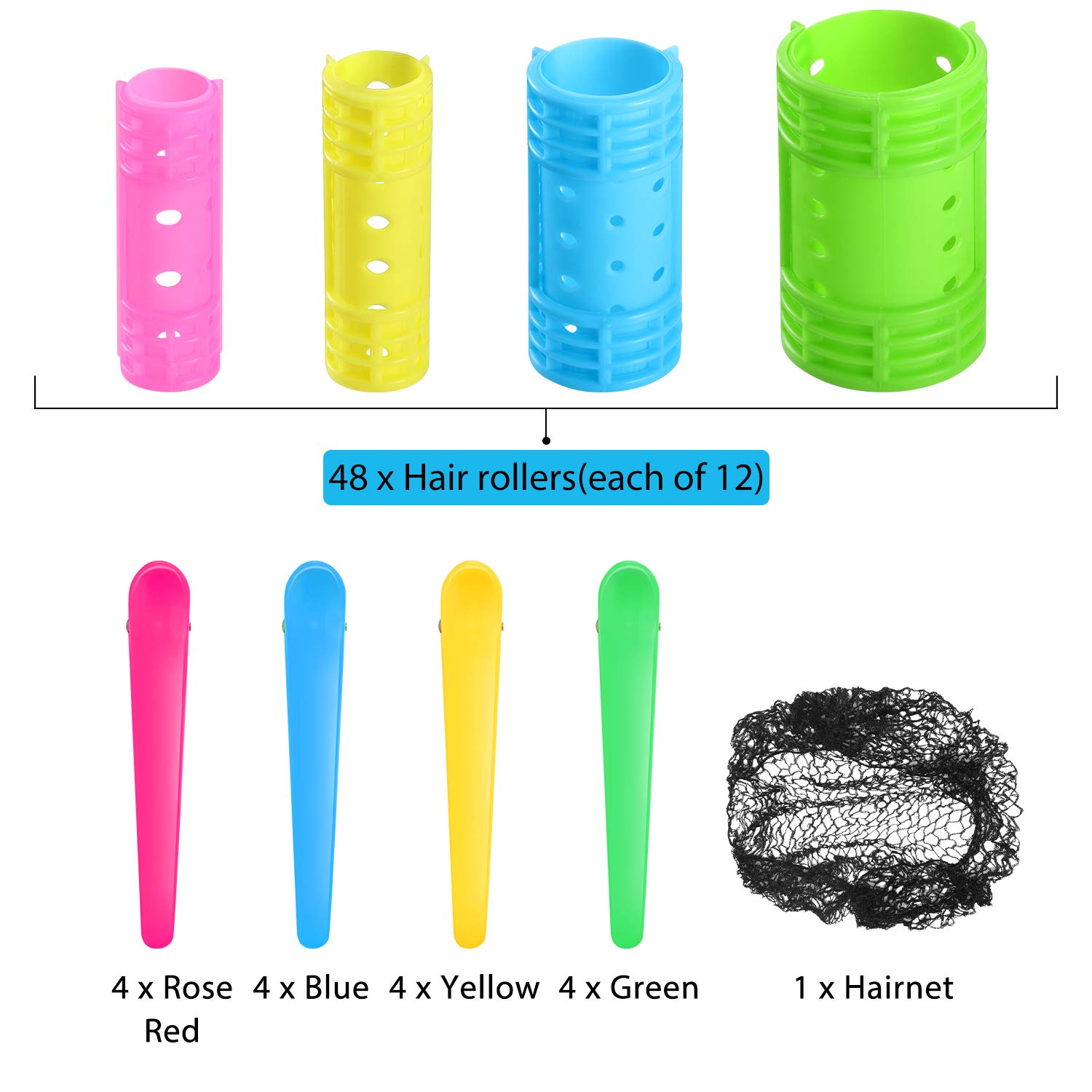 65 Pcs Magnetic Hair Rollers Set with Duck Clips & Hairnet - 4 Sizes for Long, Medium & Short Hair - Professional Hair Styling Tools for Salon, Home Use & DIY Curls