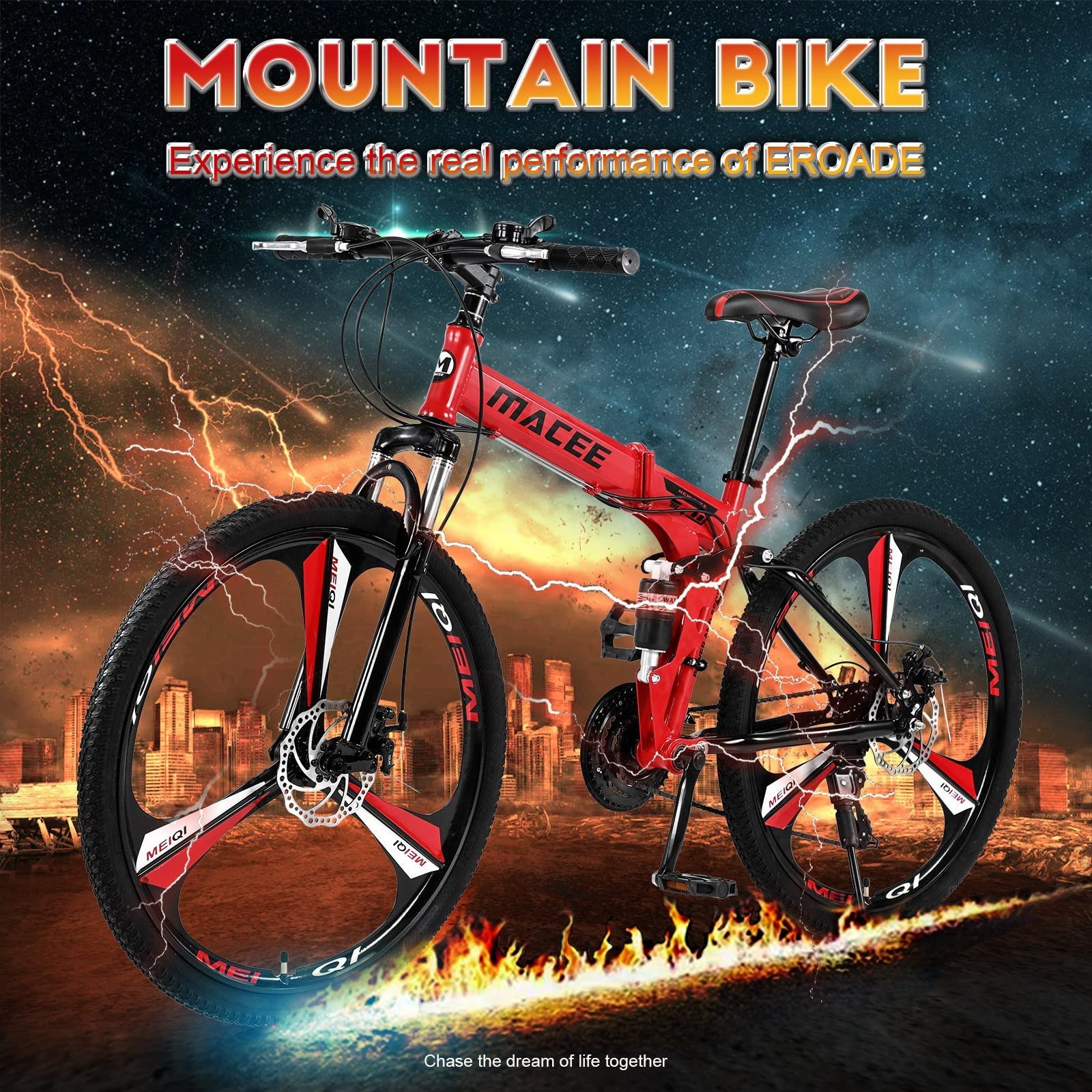 WEUIE 26 Inch Folding Mountain Bike - Shimano 21-Speed Gears, High-Carbon Steel Frame, Full Suspension for Adults & Teens - Perfect for Trail Riding, Commuting & Outdoor Adventures
