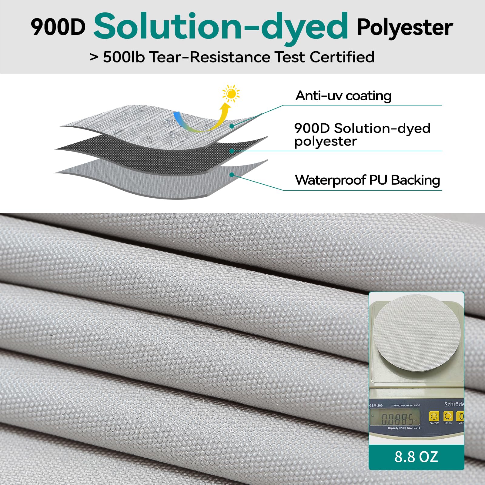 Waterproof 900D Boat Cover with Windproof Straps for Fishing & Ski Boats 14'-16' - Outdoor Marine Protection
