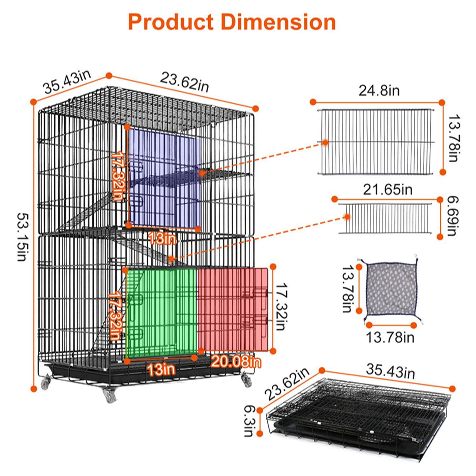 iMounTEK 4-Tier DIY Cat Playpen - Indoor Metal Cat Enclosure with 360° Lockable Wheels, 3 Doors & Ladders, Hammock for Cats & Small Pets (Black) - Perfect for Multi-Cat Homes, Play Areas & Small Animal Habitats