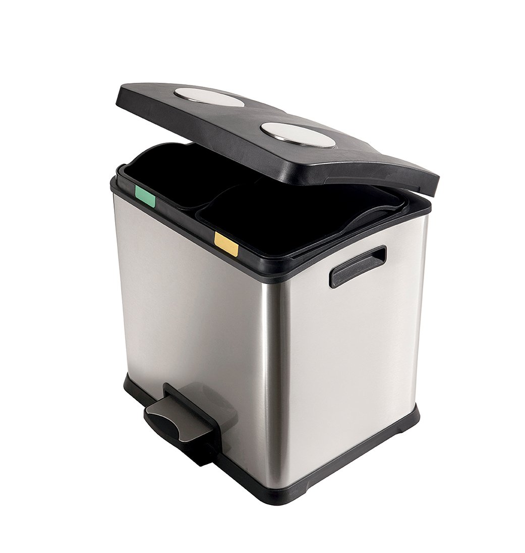 Stainless Steel Recycling Bin - 2 Pack 12 Liter Capacity for Kitchen, Office & Bathroom Waste Disposal | Perfect 0468 Differentiated Box Design