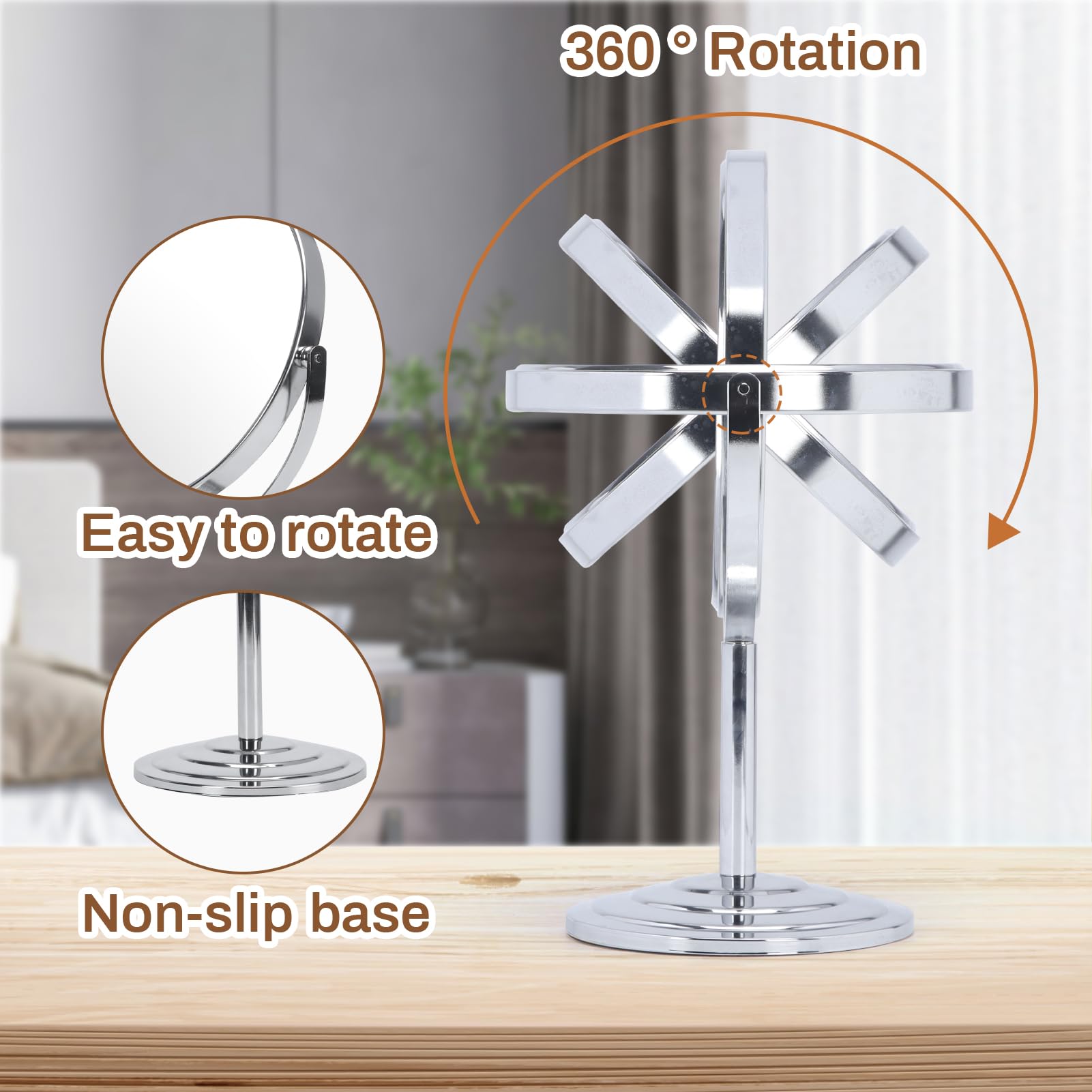 1X 3X Magnifying Makeup Mirror - 7 Inch Silver Vanity Mirror with Stand for Bathroom & Tabletop - Portable Double Sided Cosmetic Mirror for Precise Makeup Application, Eyebrow Shaping & Skincare Routine