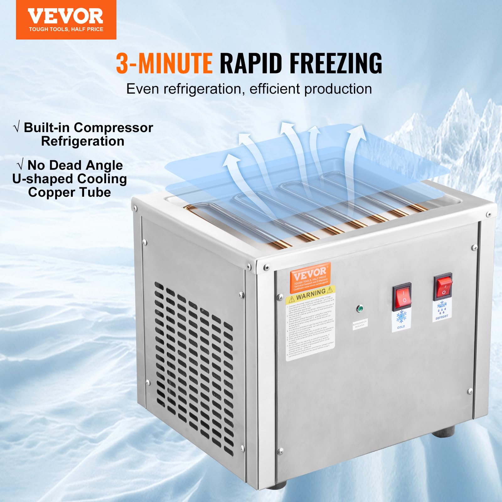 VEVOR Commercial Ice Cream Roll Maker Machine 220W, 9.4