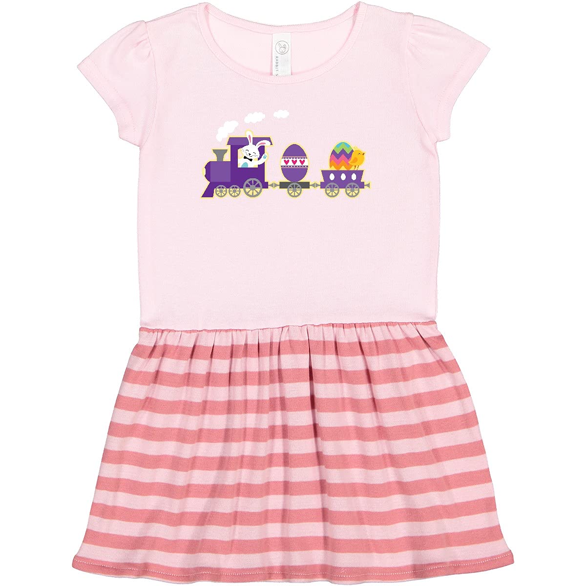 Inktastic Easter Bunny Rabbit Egg Train Toddler Dress - Cute Spring Outfit for Girls, Baby Easter Party Dress, Holiday Photo Shoot & Family Gathering Attire