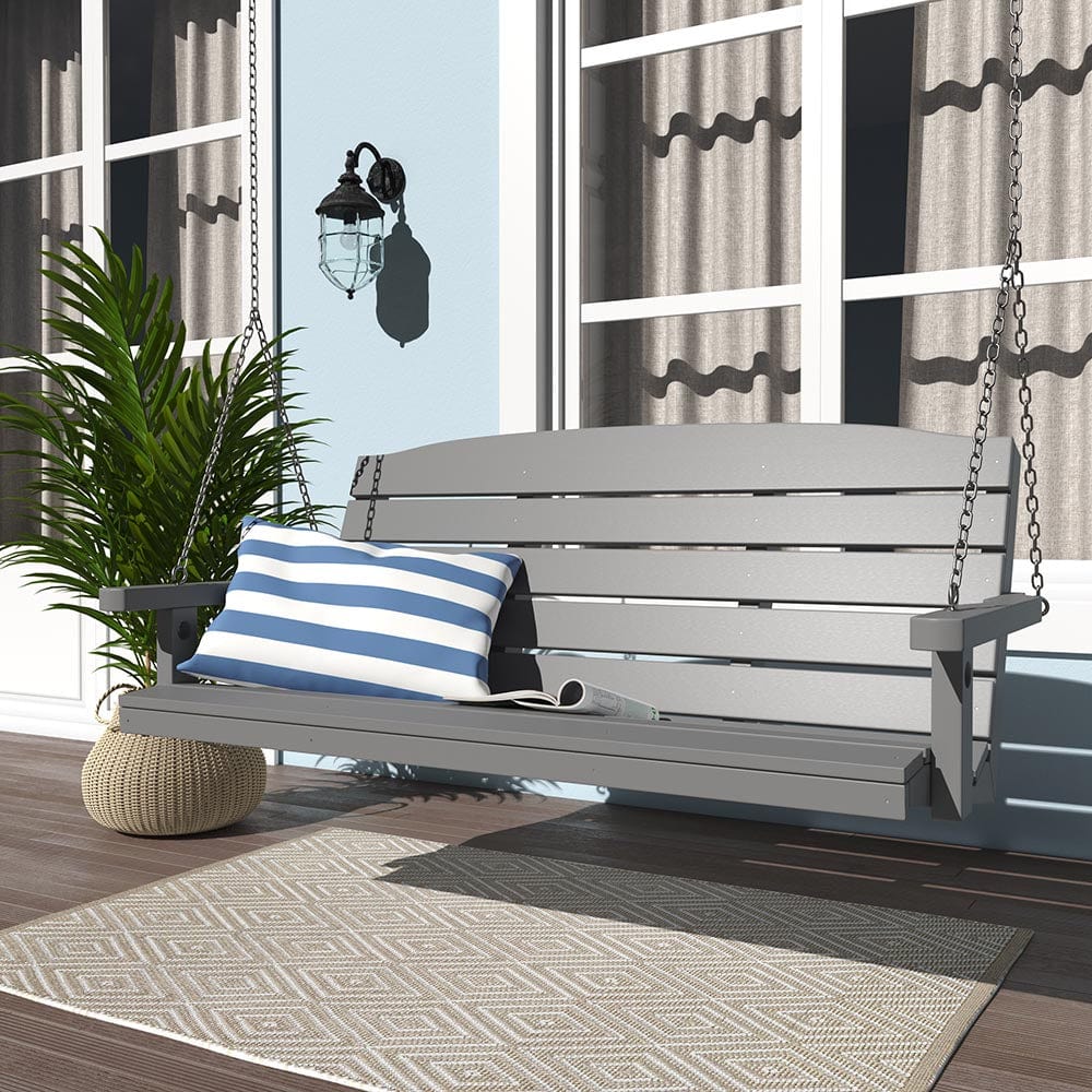 SimplyPoly 4 Foot Amish-Made Classic Recycled Plastic Porch Swing - Tudor Brown - Durable Outdoor Furniture for Patio, Garden & Backyard Relaxation