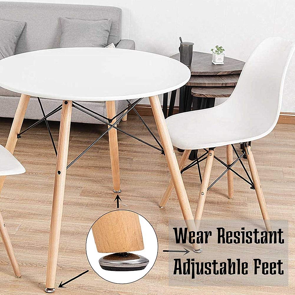 Modern Round White Dining Table with Wooden Legs - Space-Saving Kitchen, Living Room & Office Desk - Perfect for Family Dinners, Home Office & Small Apartments - Stylish Home Decor & Guest Entertaining - Great for Breakfast Nooks, Studio Apartments & Open Floor Plans - Ideal for Dining Rooms, Kitchen Islands, and Small Space Decorating