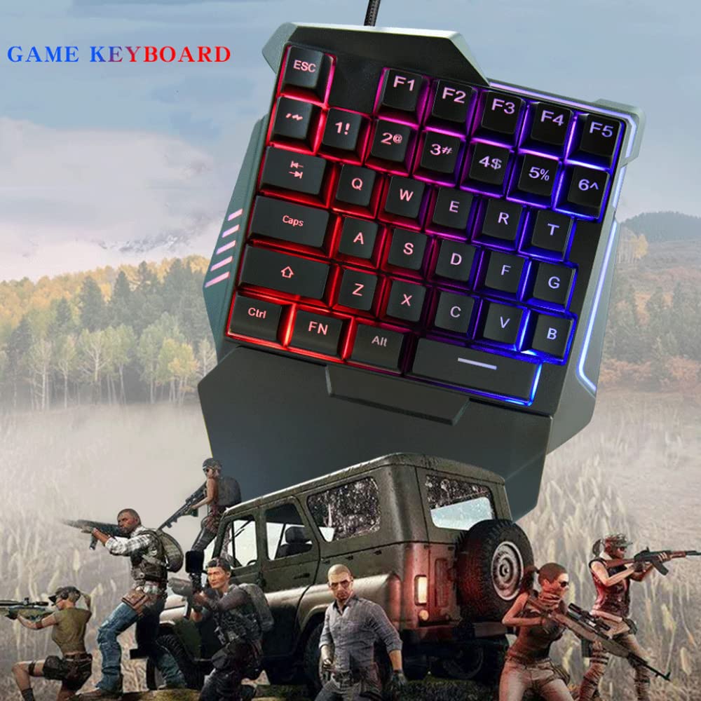 One-Hand Gaming Keyboard 35 Keys, RGB Backlit USB Keypad for Esports & Multimedia Gaming