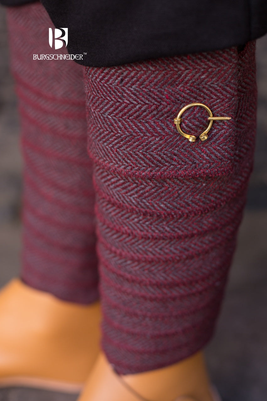 Asgar Herringbone Winingas in Burgundy & Grey - Viking Reenactment & LARP Accessories for Medieval Costumes