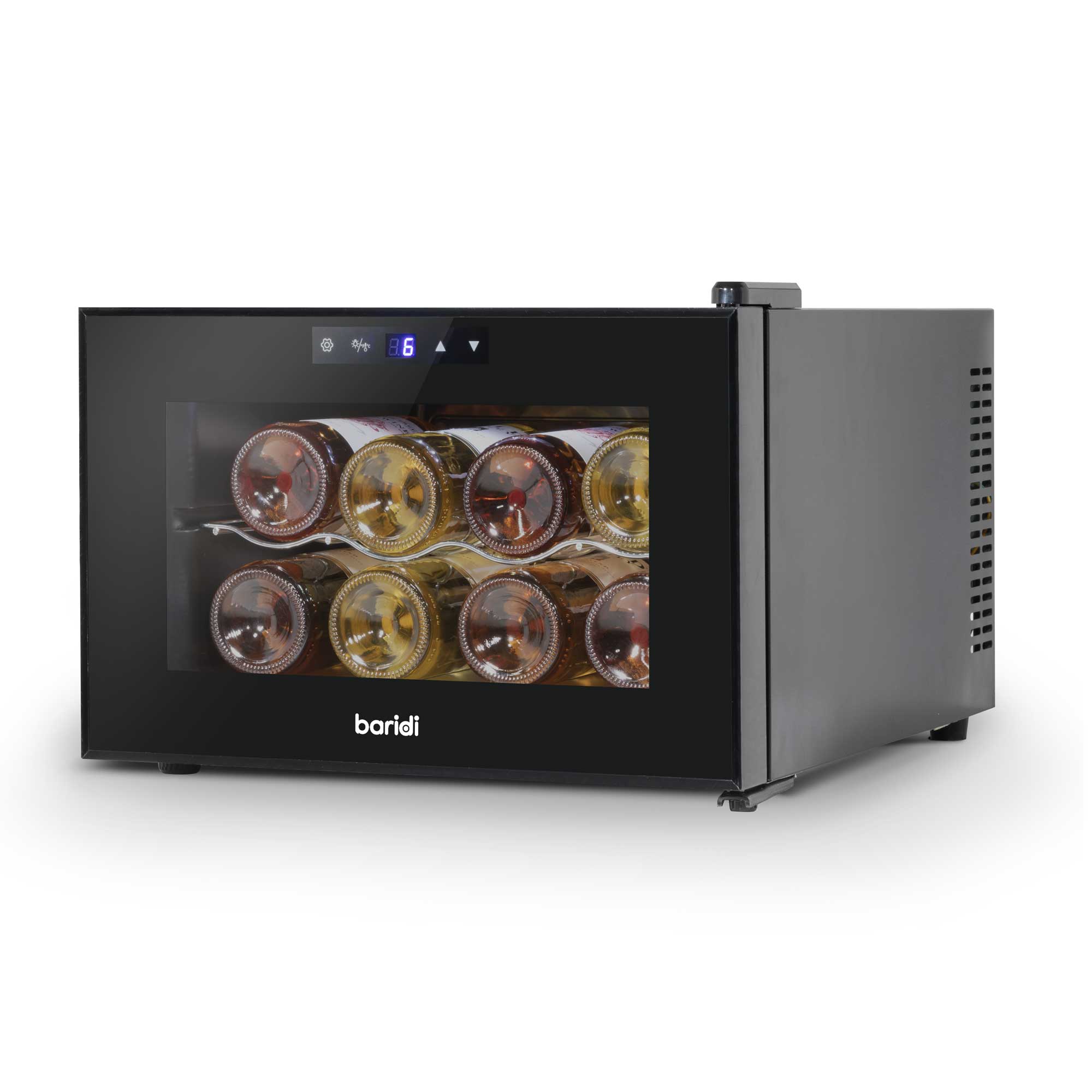 Baridi 8 Bottle Thermoelectric Wine Cooler Refrigerator - Adjustable Temperature 5-18°C, Touch Control, Compact Tabletop Design for White/Red Wine Storage - Perfect for Home, Office, or Bar Use