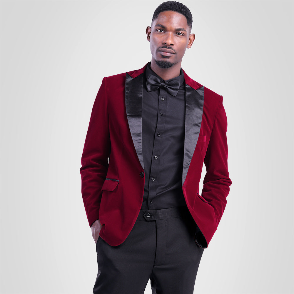 Elegant Maroon Velvet Blazer for Women - Soft Pleuche Tuxedo Jacket for Office, Parties & Special Occasions