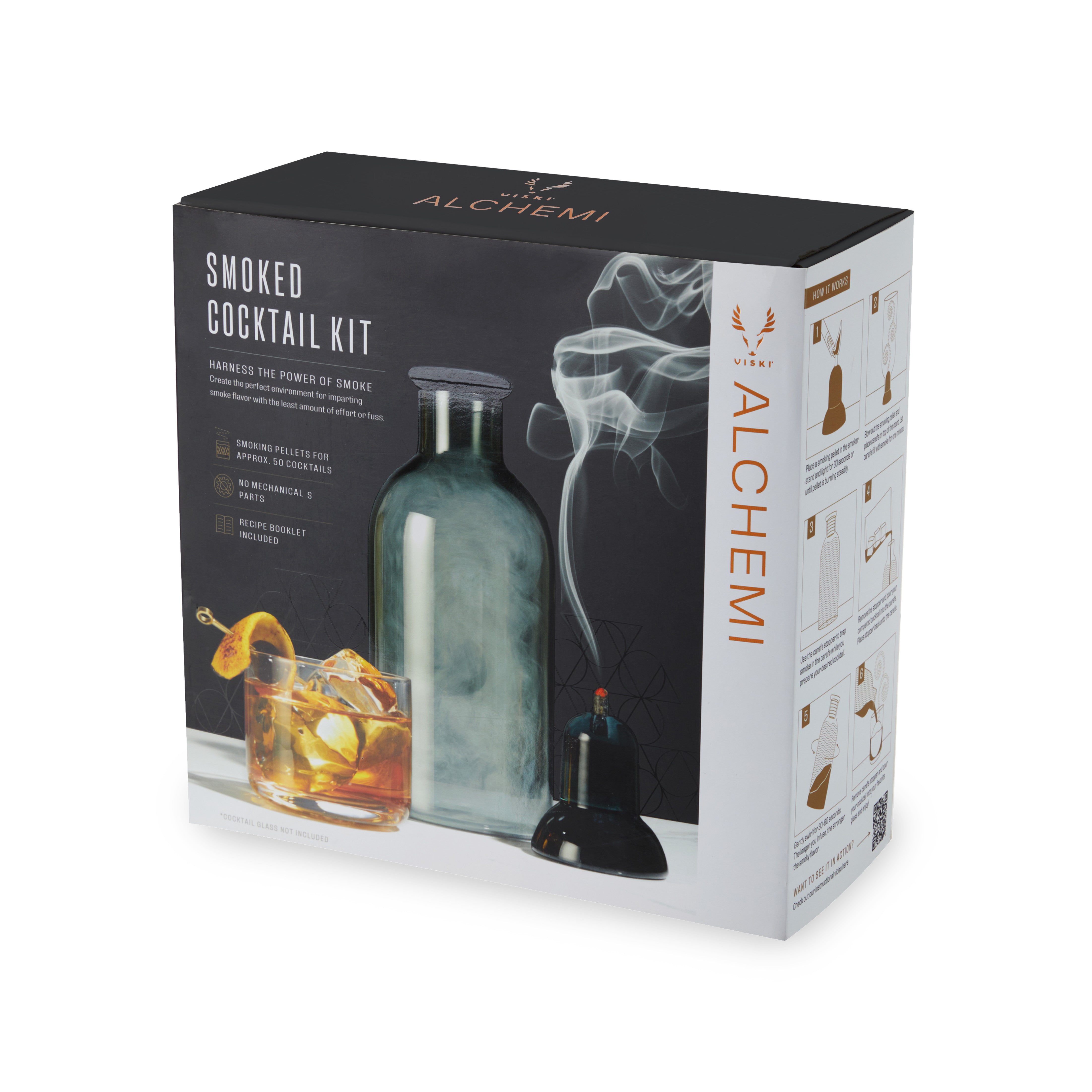 Premium Smoked Cocktail Kit - Handcrafted Wooden Smoking Box with Glass Cloche & Smoking Chips - Perfect for Whiskey, Bourbon, Cocktails & Home Bar Mixology - Ideal for Gifts, Parties & Entertaining