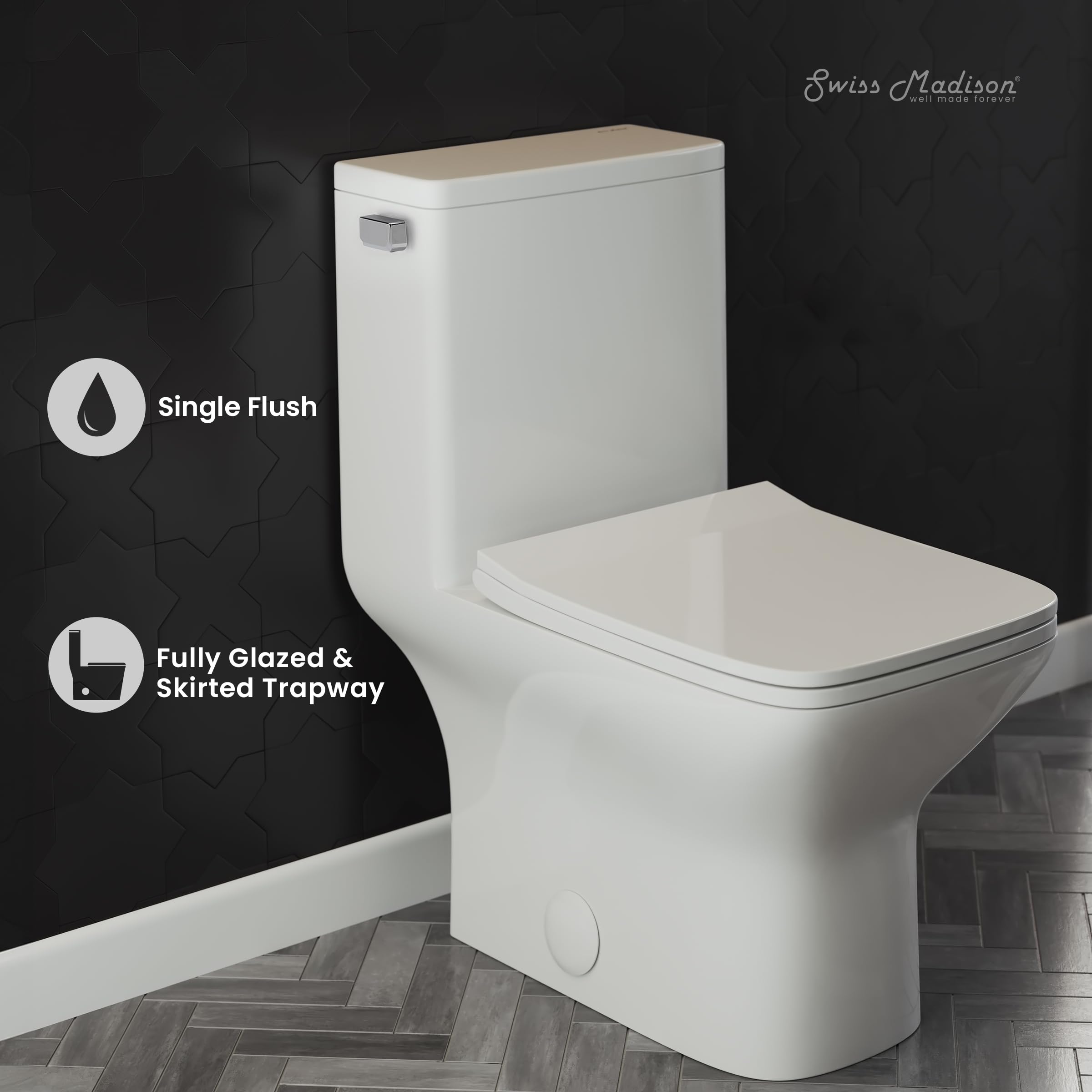 Carre One-Piece Square Toilet Left Side Flush Handle 1.28 GPF Water Efficient Toilet - Perfect for Modern Bathrooms & Small Spaces