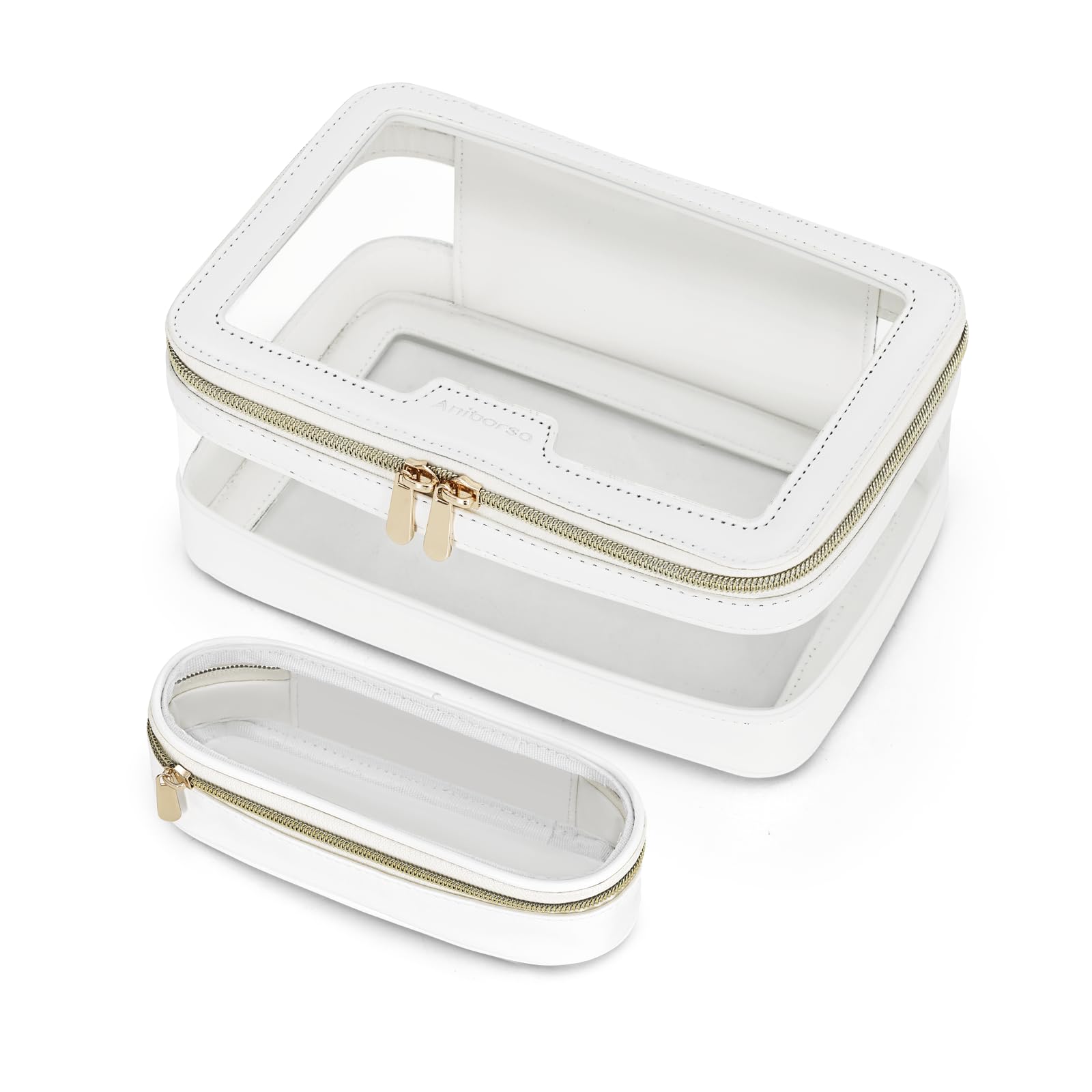 Clear Makeup Bag for Travel - Transparent Waterproof Cosmetic & Toiletry Organizer with Zipper - Portable Makeup Brush Case for Women (White) - Perfect for Air Travel, Gym, Beach & Daily Essentials Storage